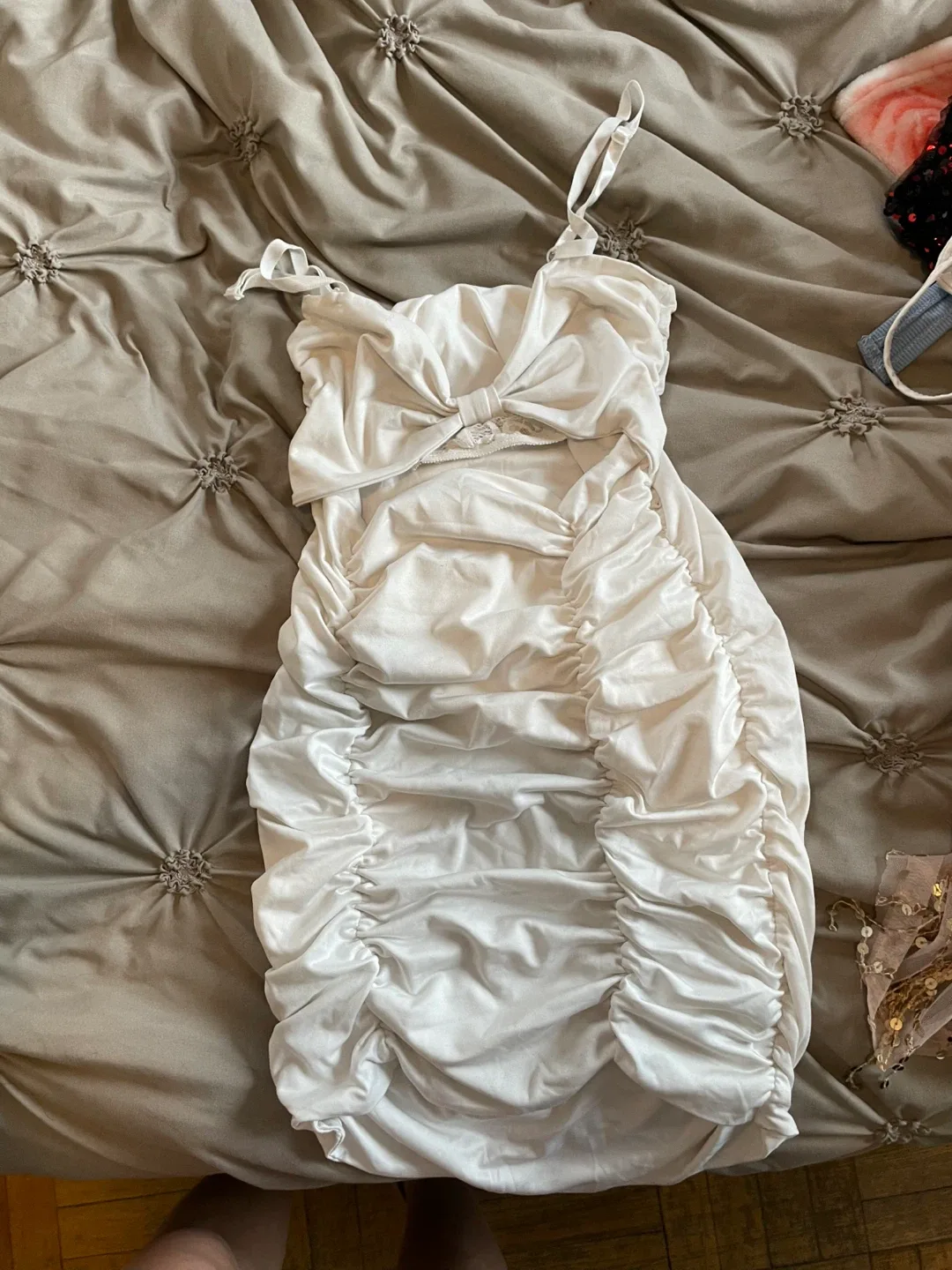 White Ruched Mini Dress image indicator(4)