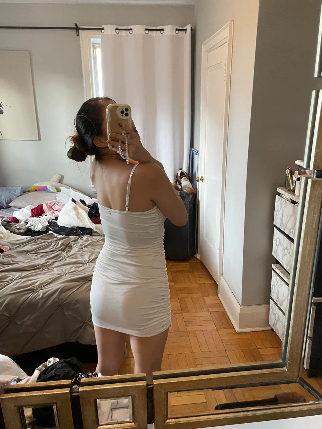 White Ruched Mini Dress image indicator(2)