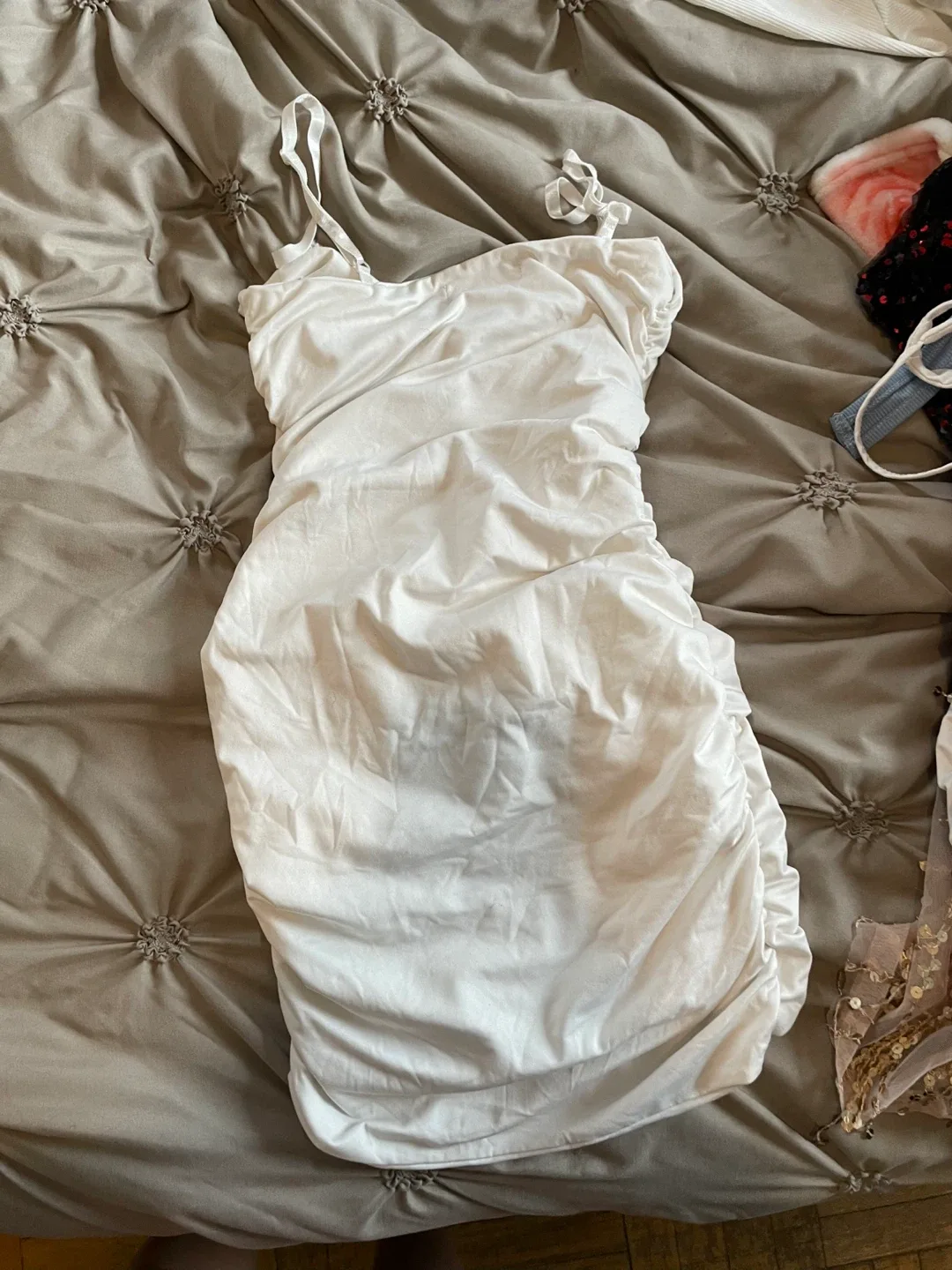 White Ruched Mini Dress image indicator(3)