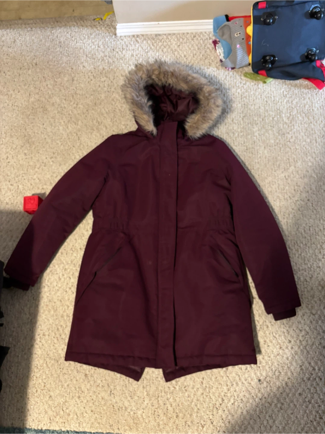 Women’s Large Burgundy Winter Parka with Fur Hood