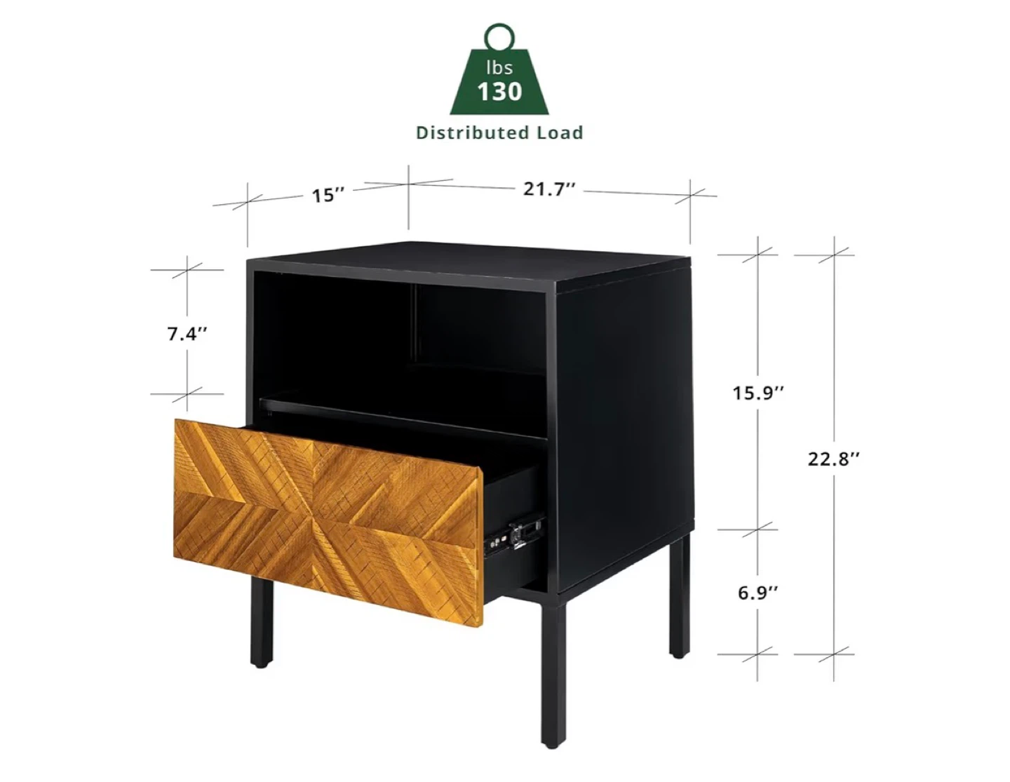 Bme Vivian Nightstand - Black/Wood Accent - photo 2