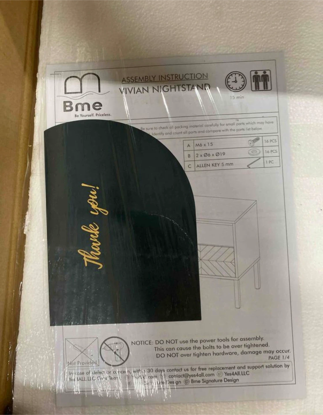 Bme Vivian Nightstand - Black/Wood Accent - photo 5