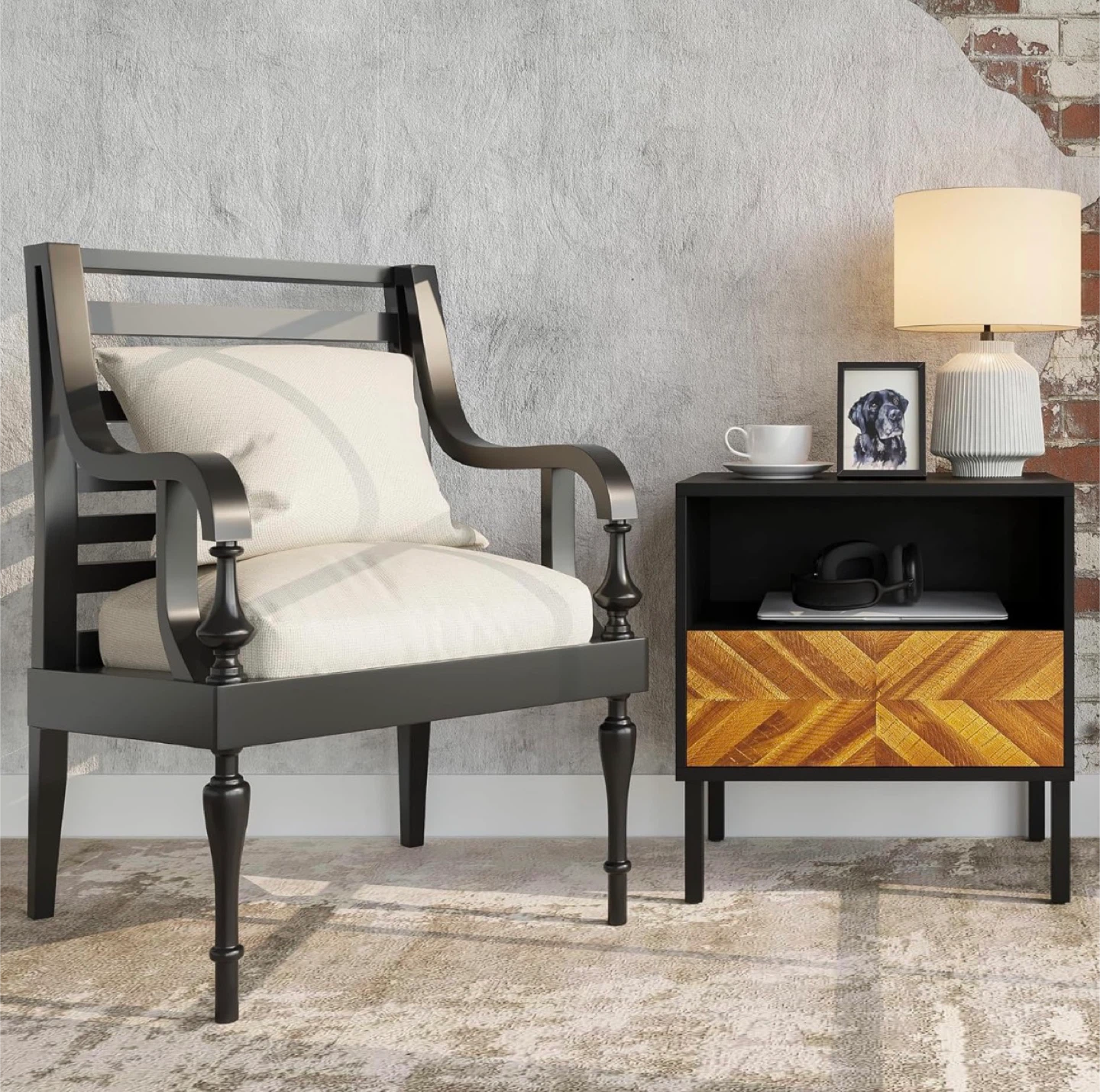 Bme Vivian Nightstand - Black/Wood Accent - photo 4