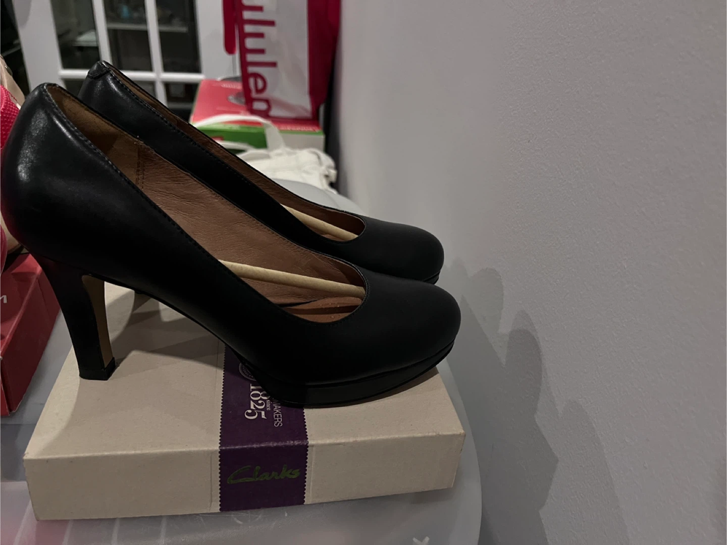 Clarks Black Leather Heels, Size 6