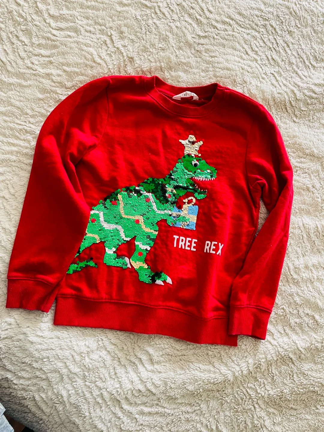 H&M Red Tree Rex Sequin Sweatshirt - Size 5-6Y image indicator(4)