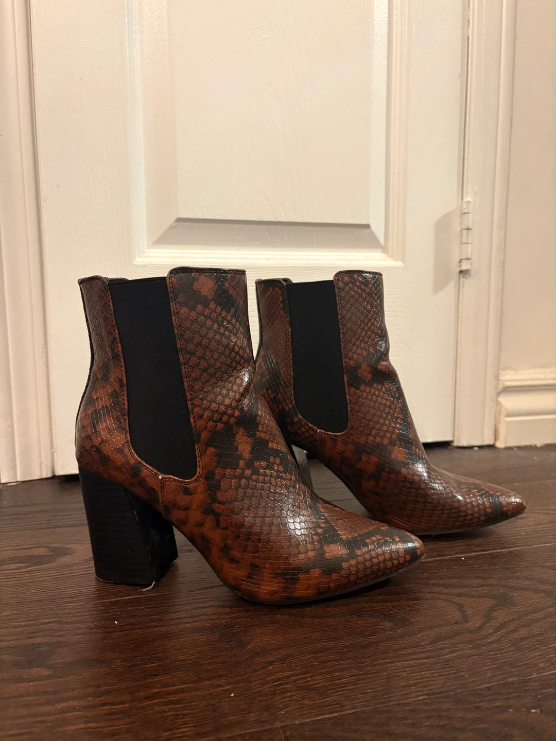 Brown Snakeskin Print Ankle Boots