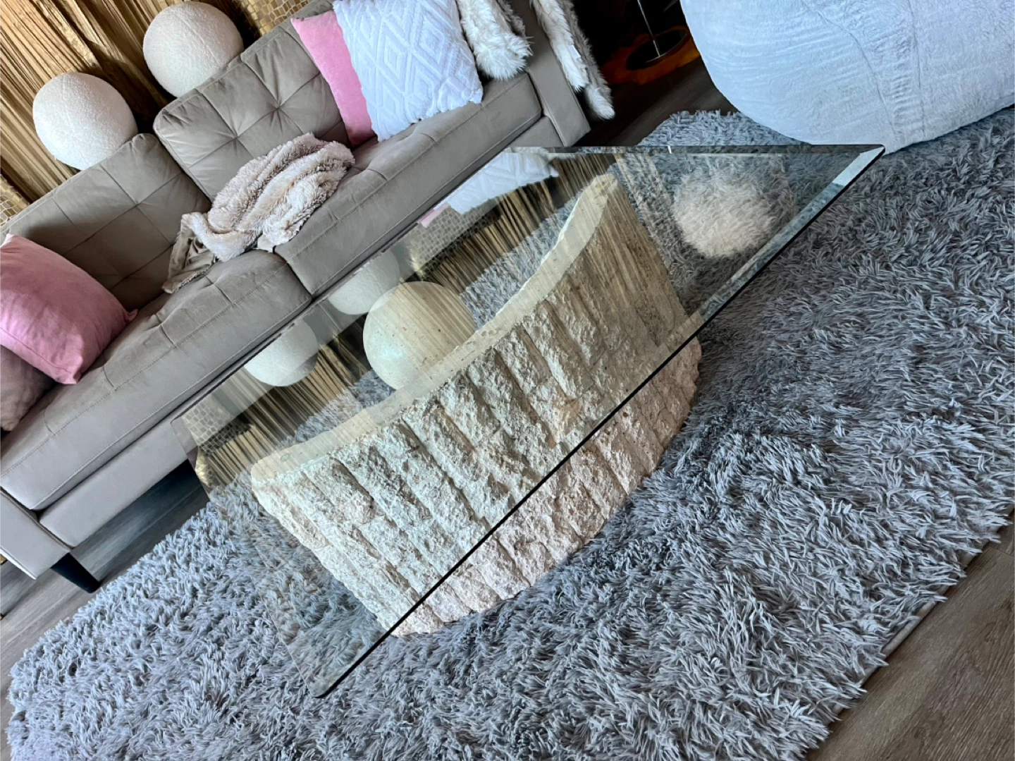 Glass Coffee Table with Stone Base - photo 3