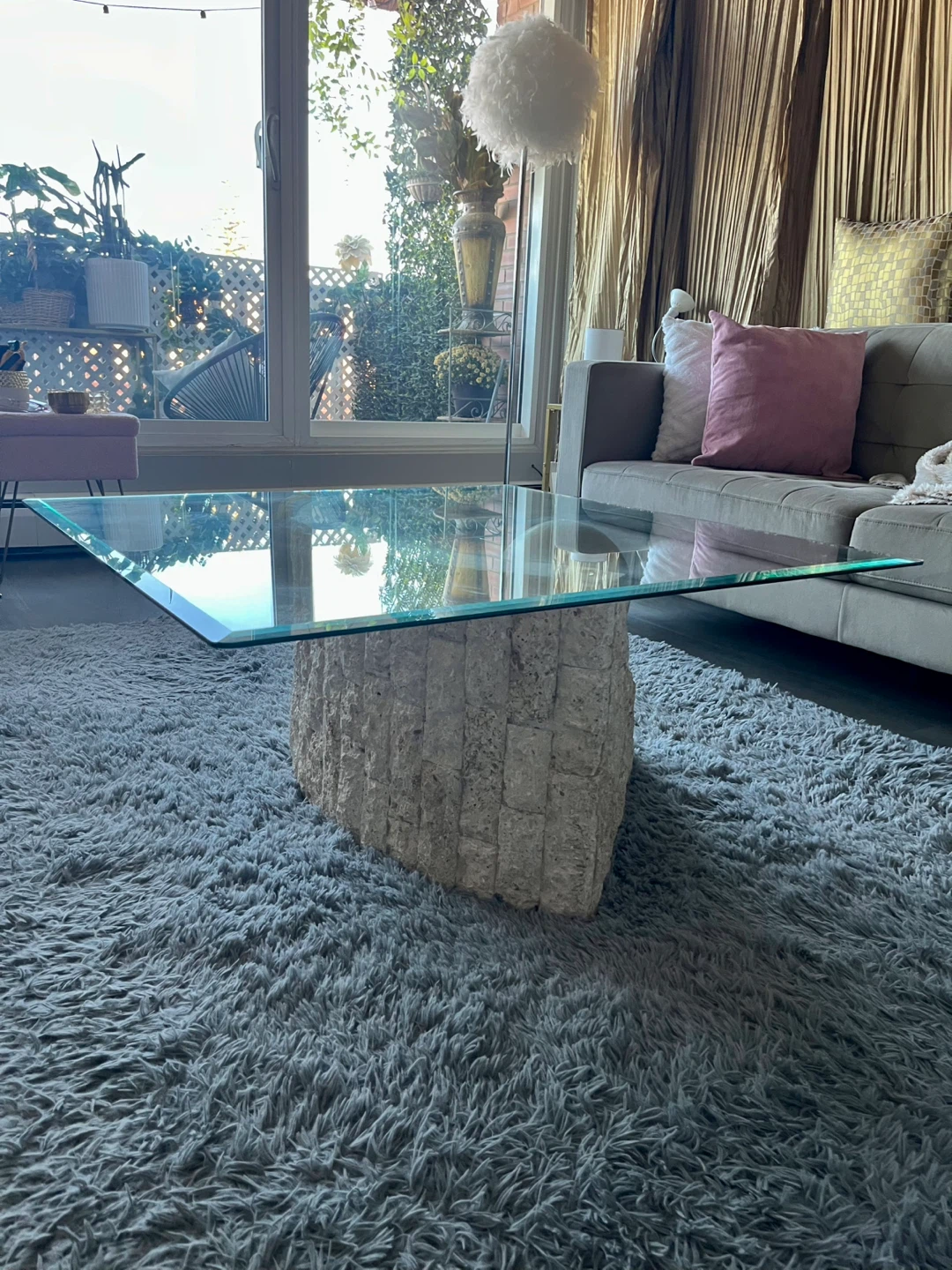 Glass Coffee Table with Stone Base - photo 2
