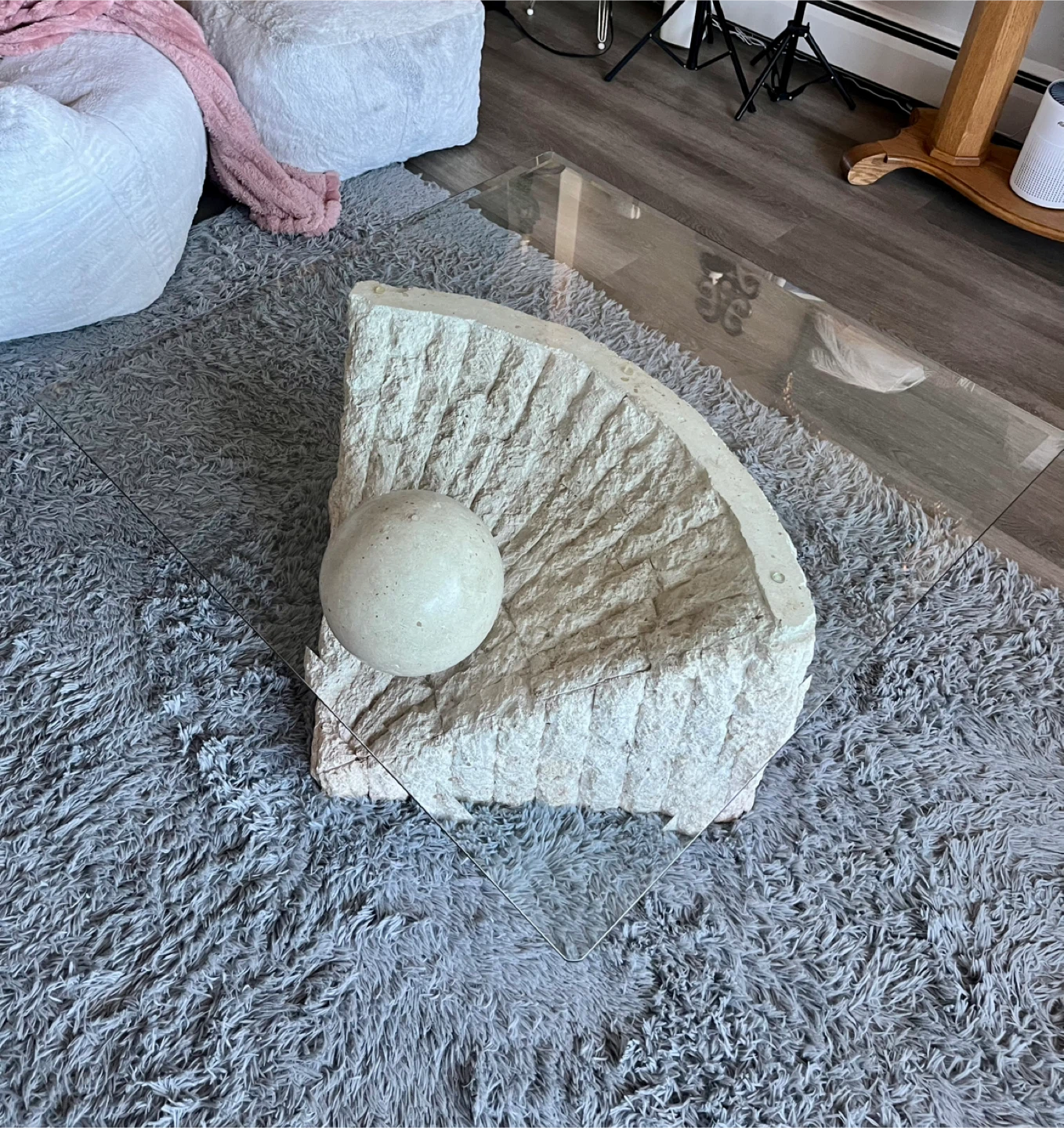 Glass Coffee Table with Stone Base - photo 4
