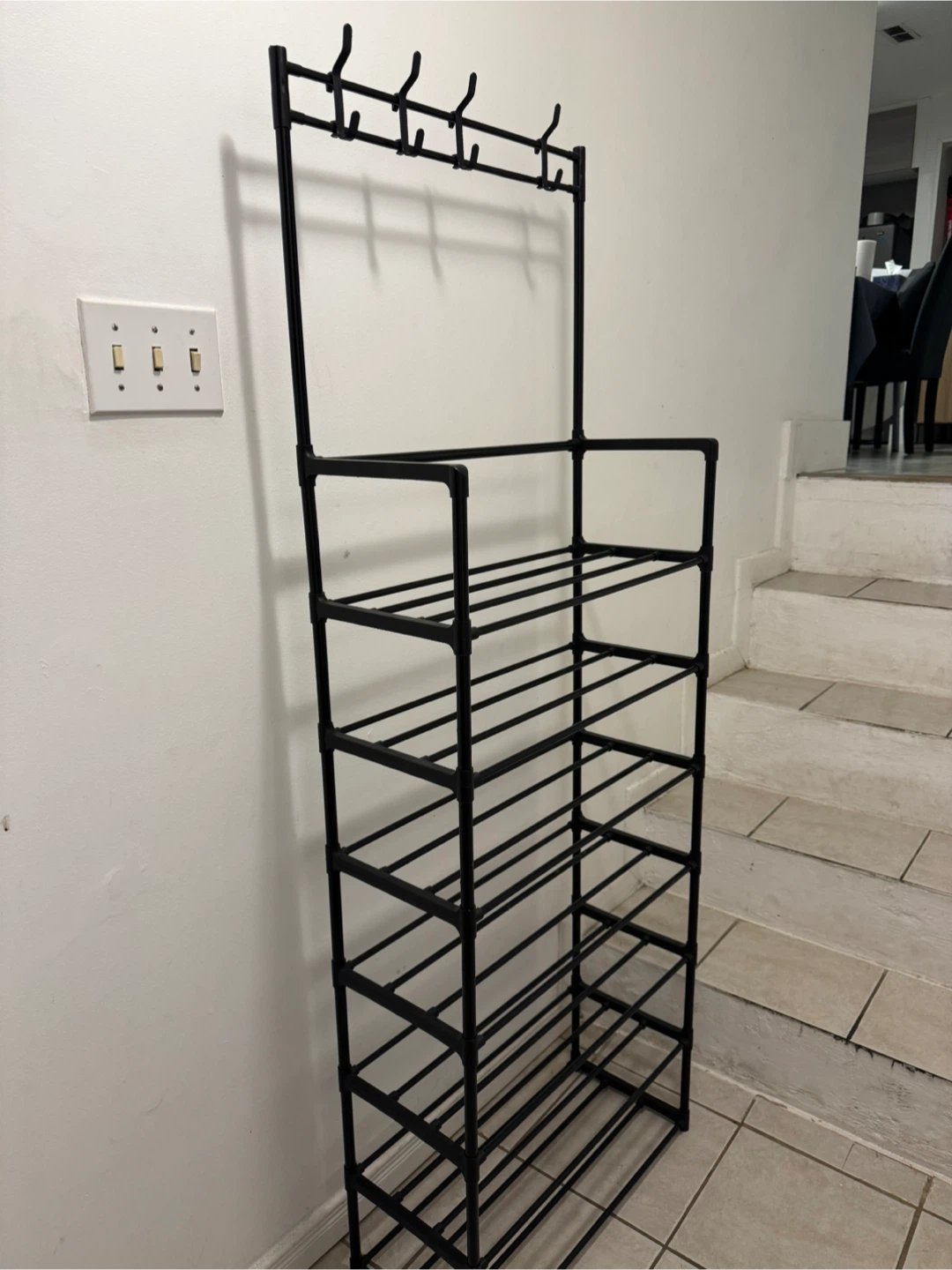 Black Metal Shoe Rack with Coat Hooks - photo 2