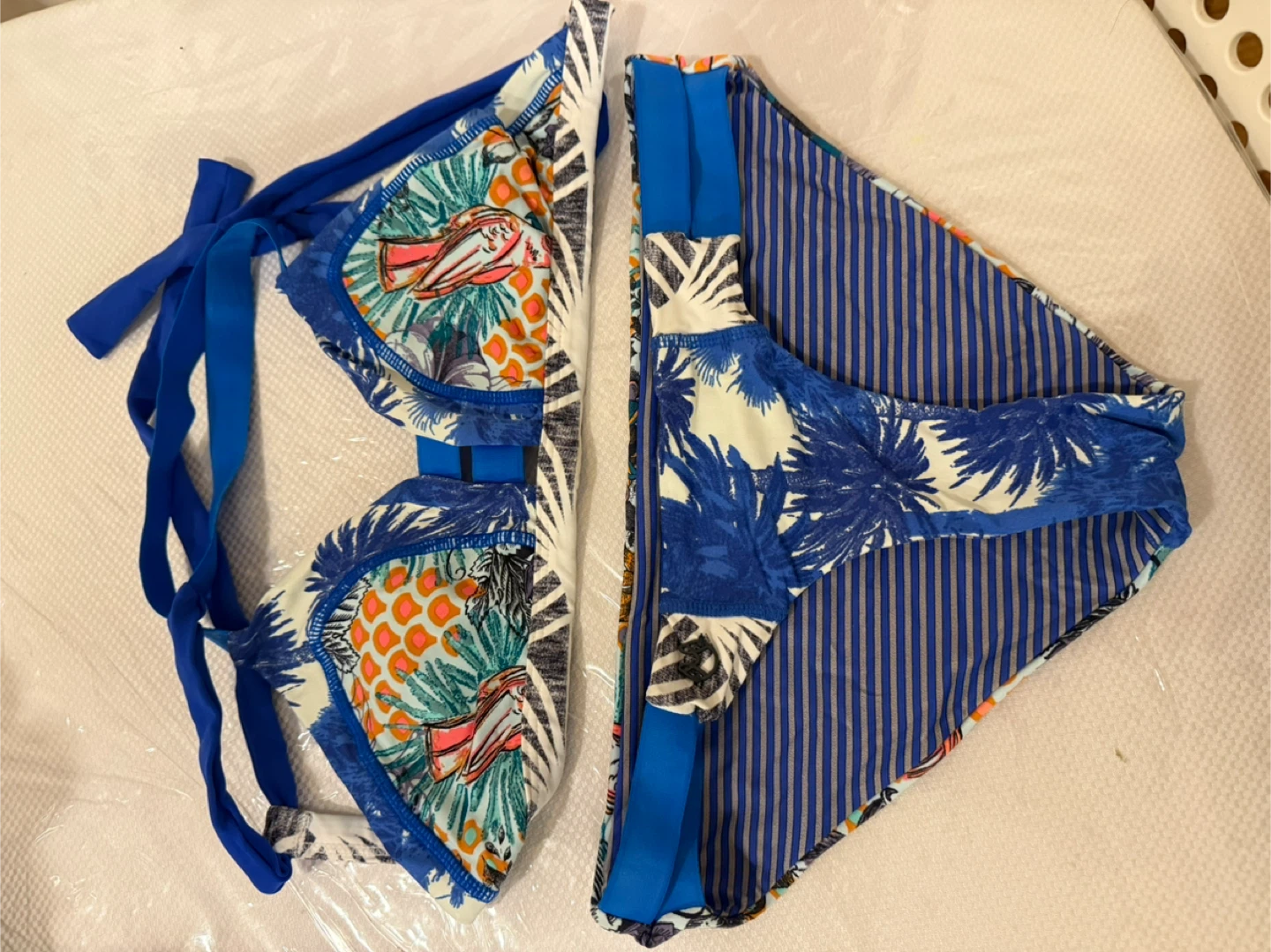 Swimsuit Set - Blue, Tropical Print