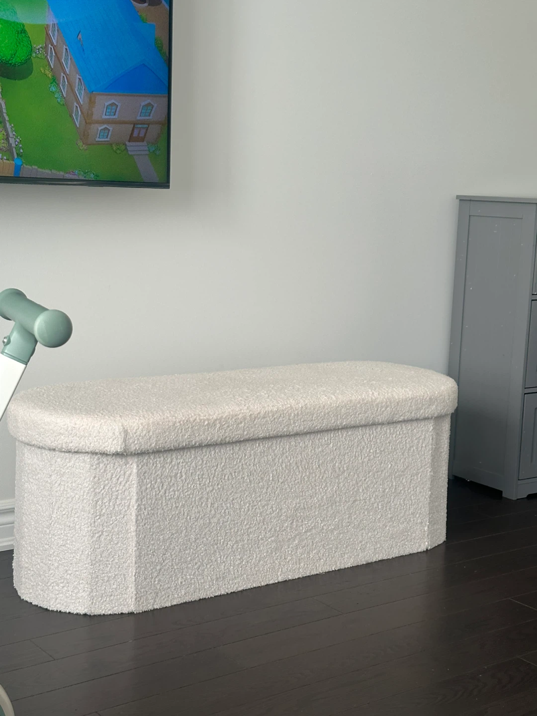 White Boucle Storage Ottoman