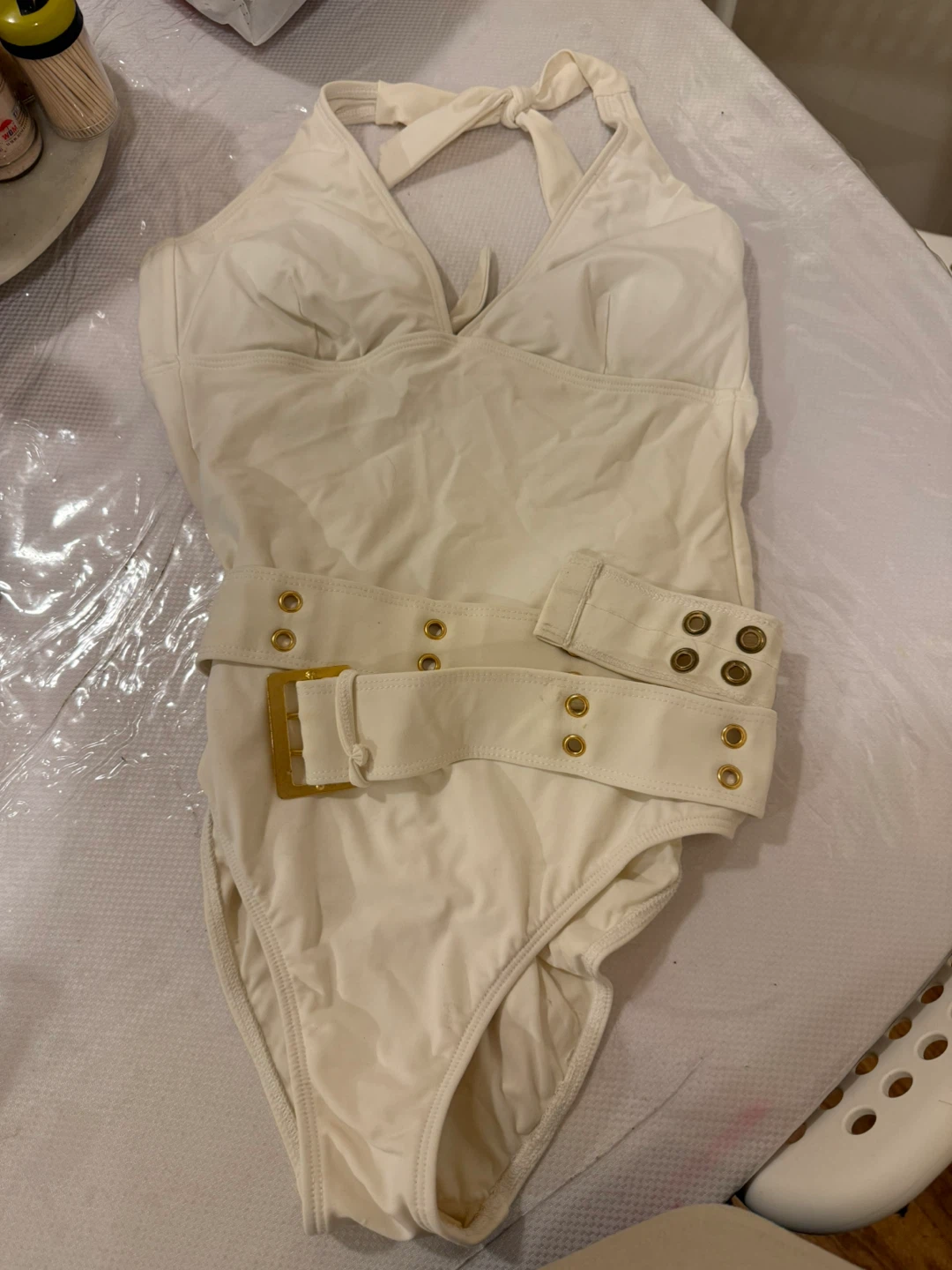 Cream Swimsuit with Belt