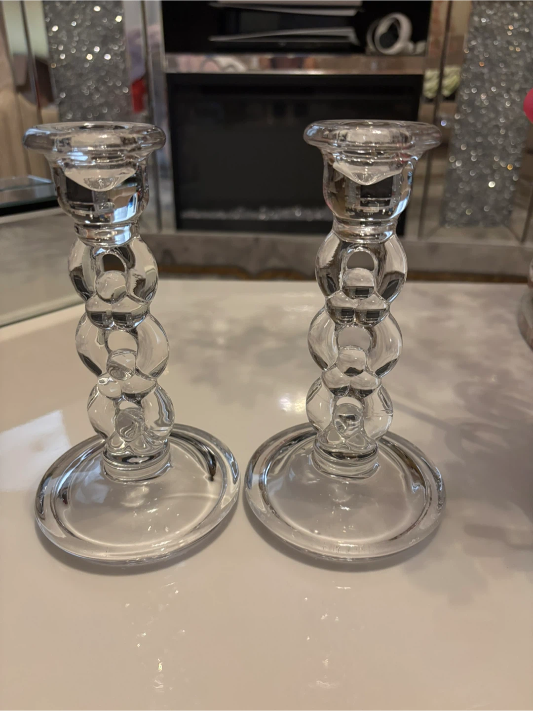Clear Crystal Glass Candlestick Holders (Set of 2)