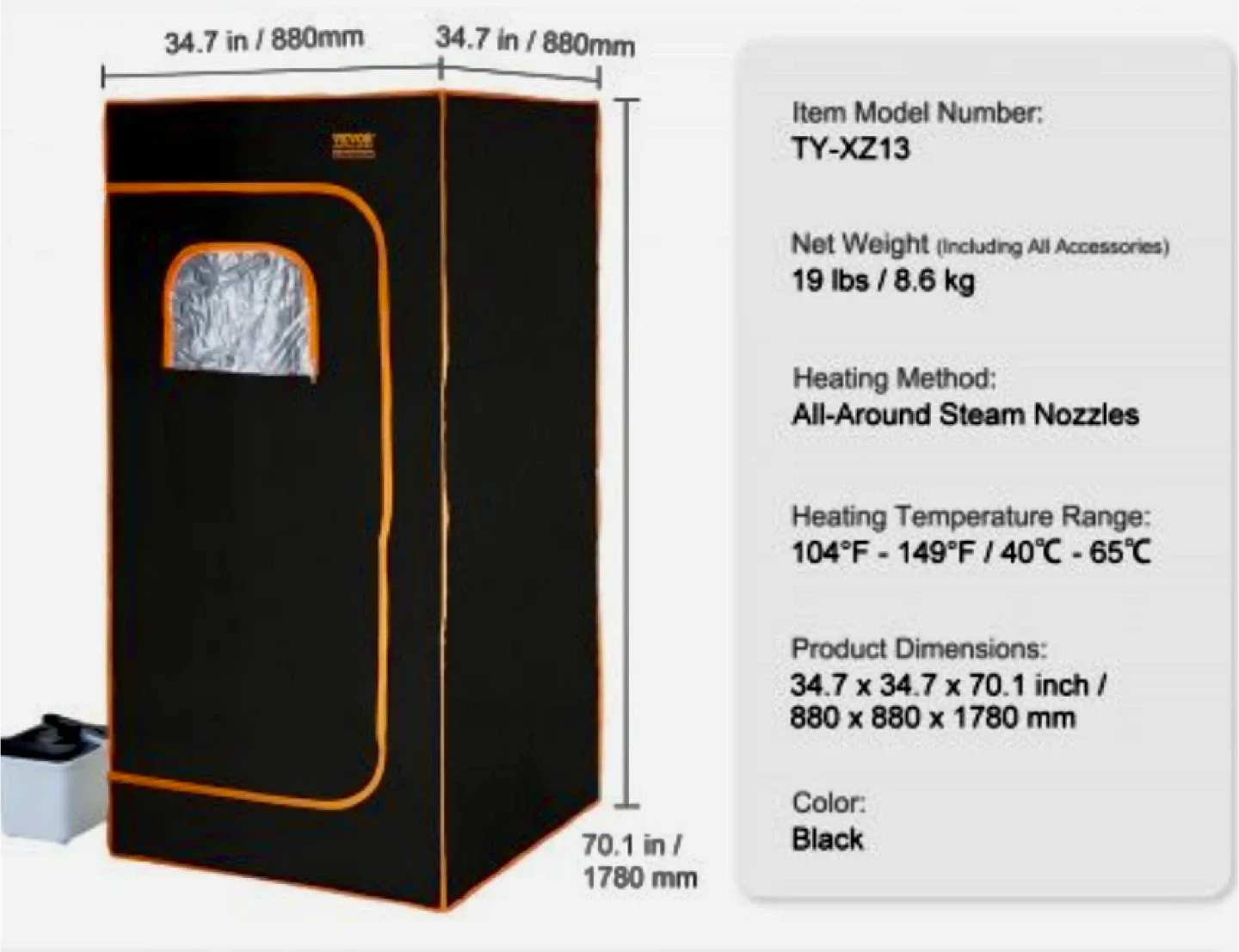 VEVOR Portable Steam Sauna Tent - Black image indicator(5)