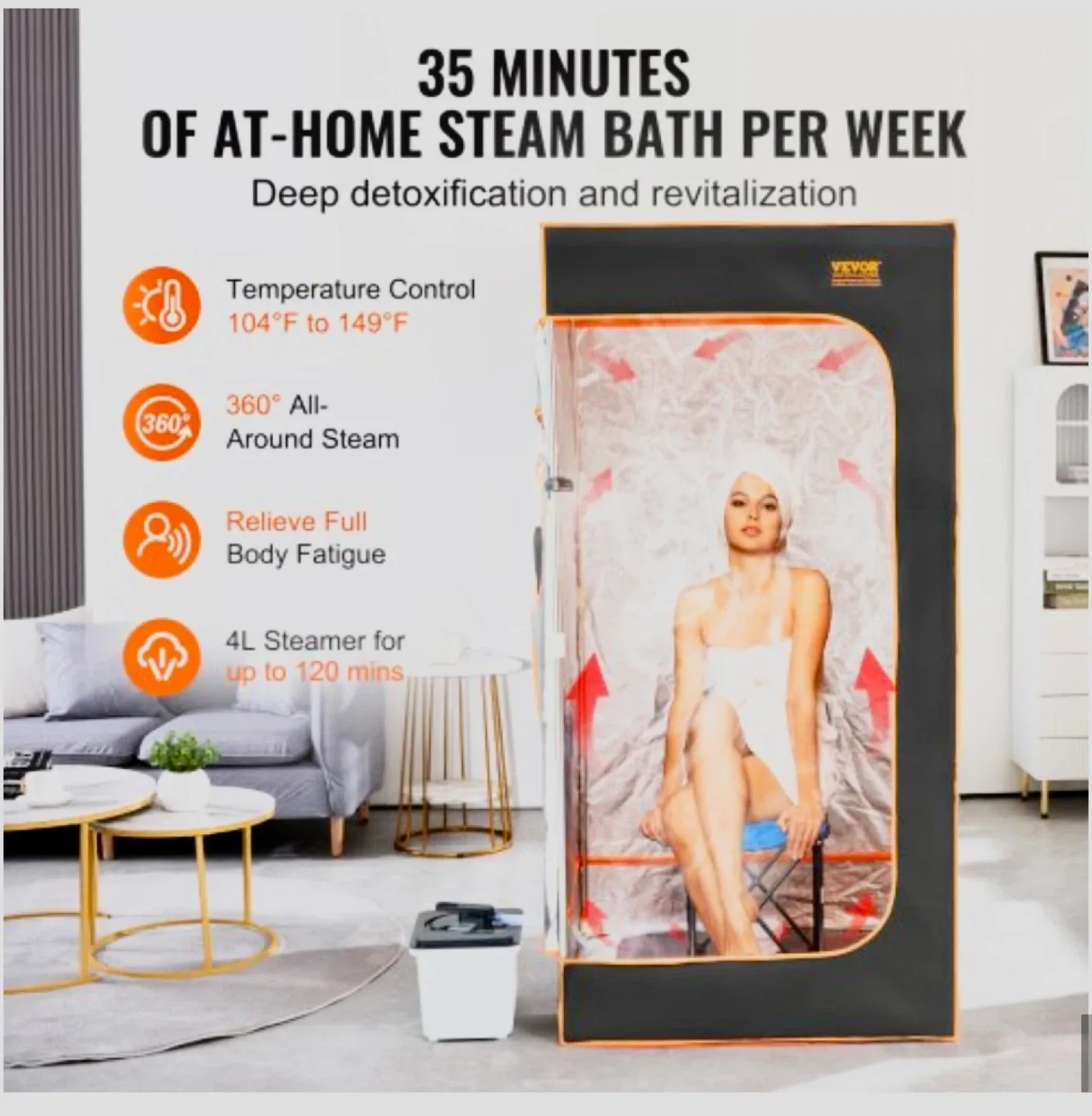 VEVOR Portable Steam Sauna Tent - Black image indicator(2)