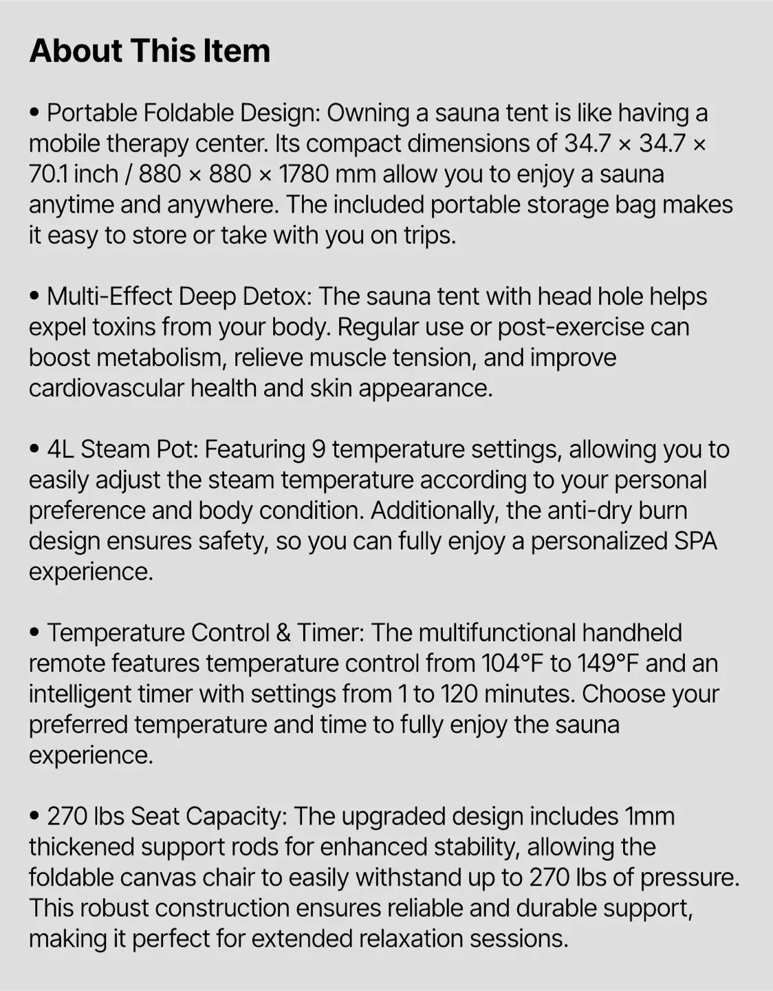 VEVOR Portable Steam Sauna Tent - Black image indicator(6)