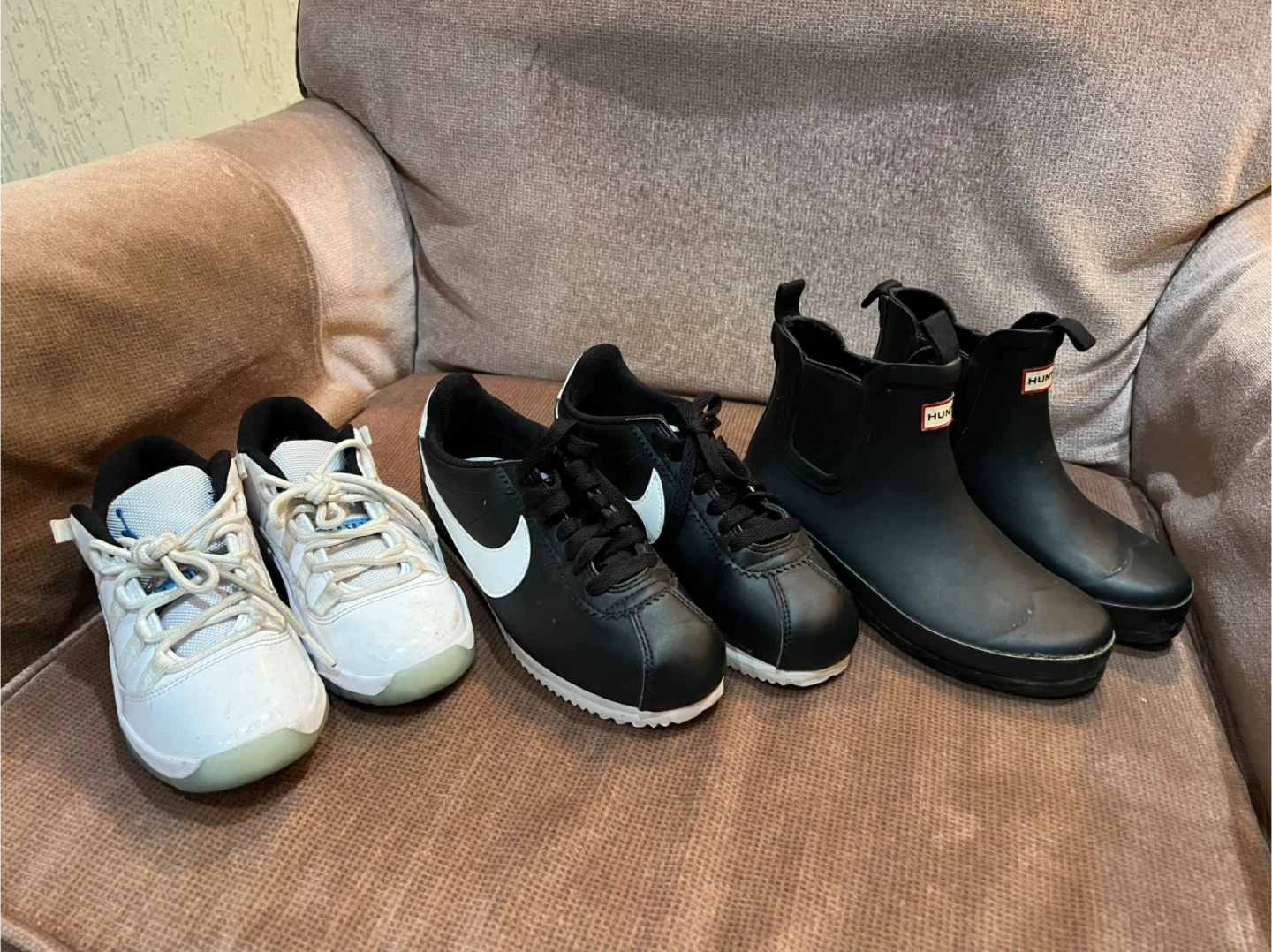 Assorted Shoes: Air Jordan 11, Nike Cortez, Hunter Boots
