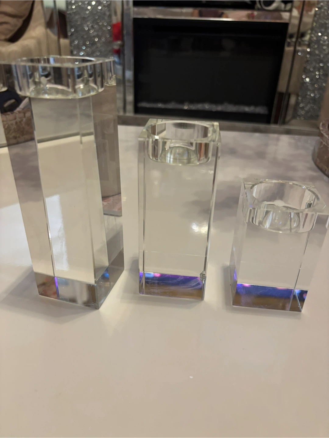 Set of 3 Clear Glass Candle Holders