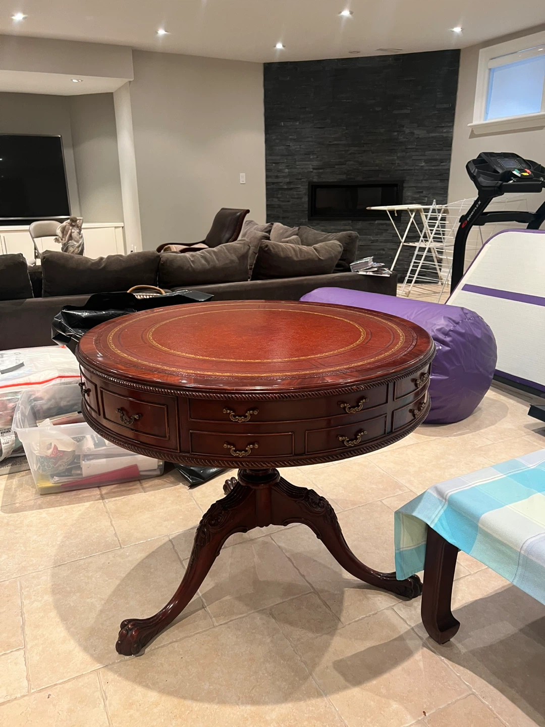 Vintage Round Wood Side Table - photo 2