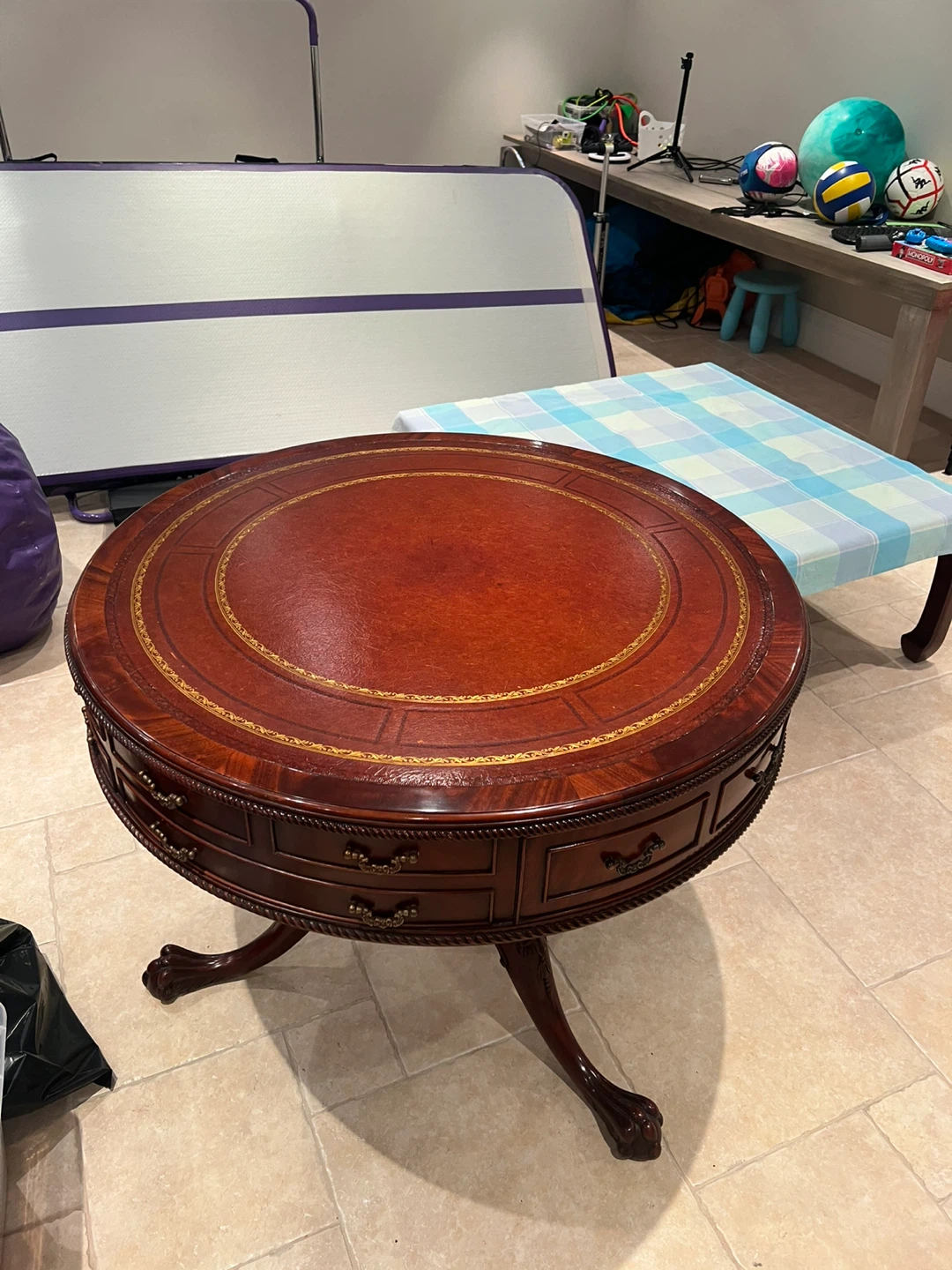 Vintage Round Wood Side Table