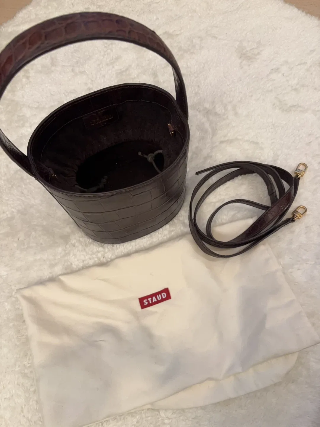 STAUD Moreau Croc Embossed Bucket Bag