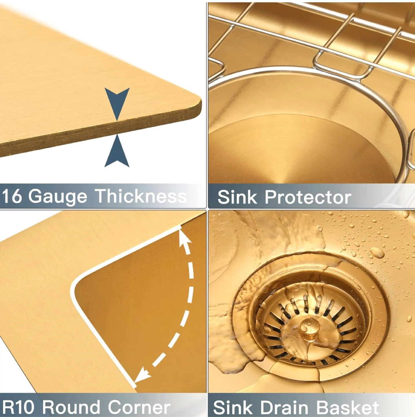 Gold Kitchen Sink 25" x 22" x 10" Stainless Steel Drop-In NEW - photo 5