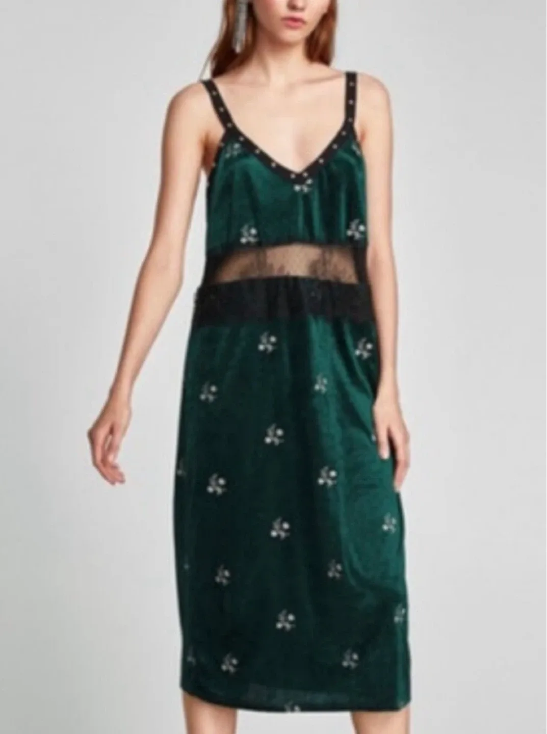 Zara Velvet Embroidery & Lace Midi Dress thumbnail