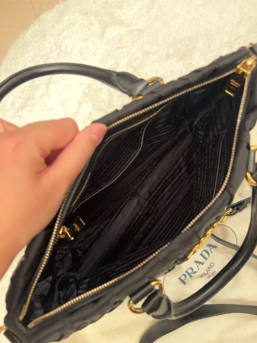 Prada Black Ruched Nylon Handbag image indicator(4)