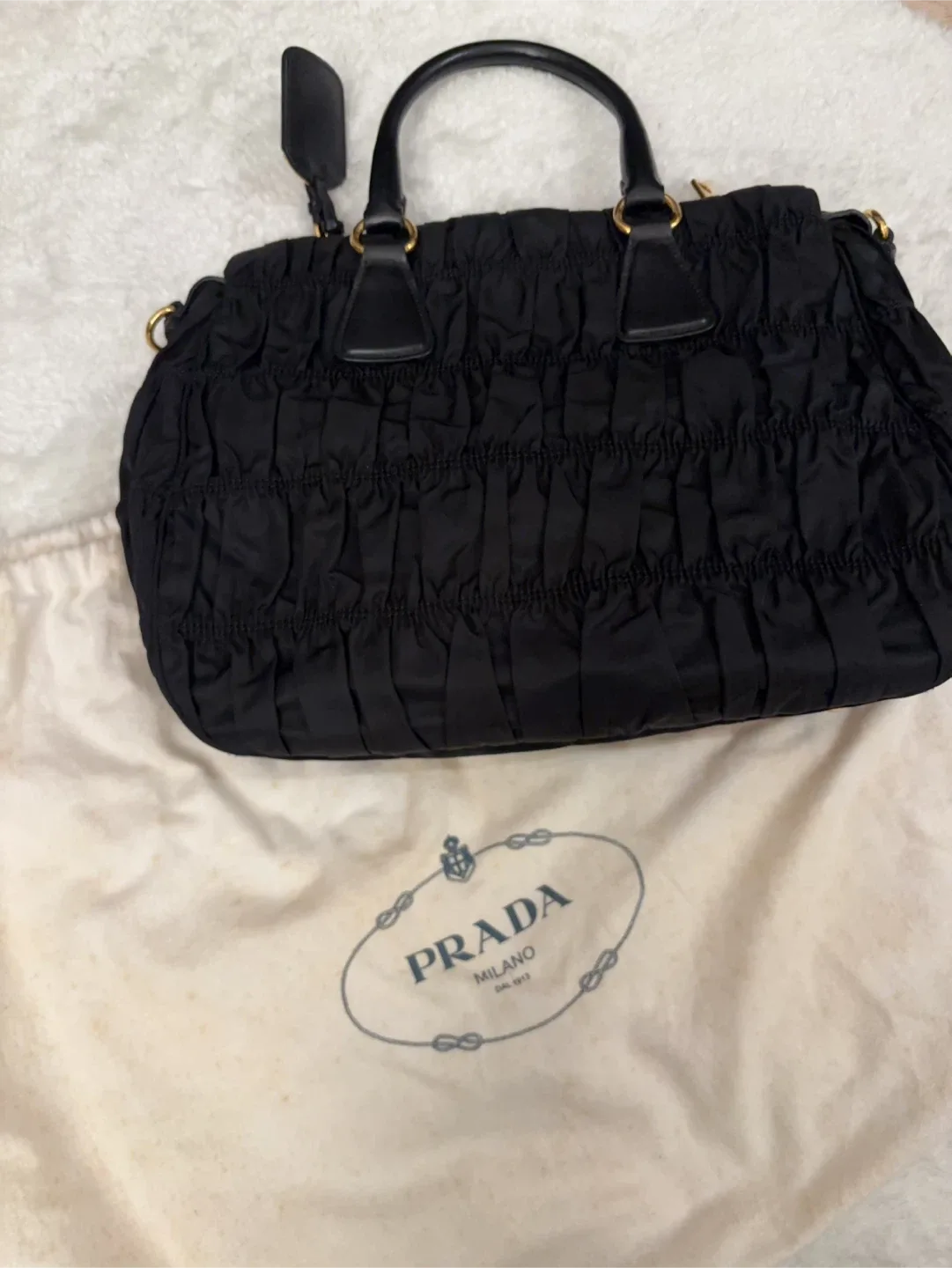 Prada Black Ruched Nylon Handbag image indicator(2)