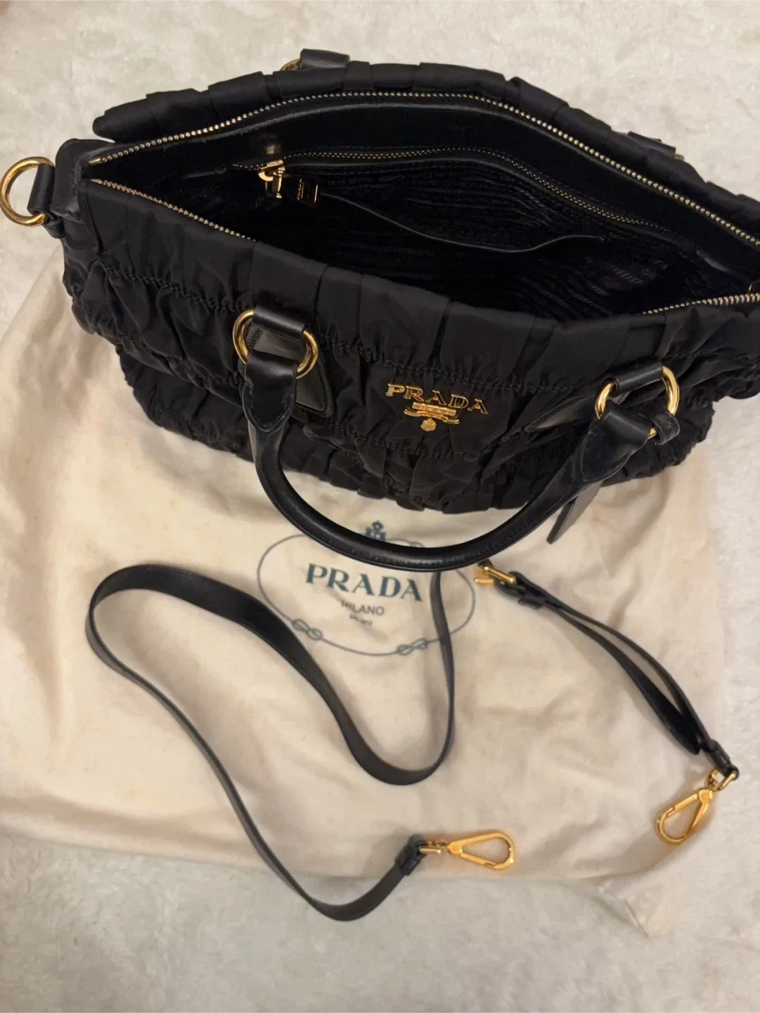 Prada Black Ruched Nylon Handbag image indicator(3)