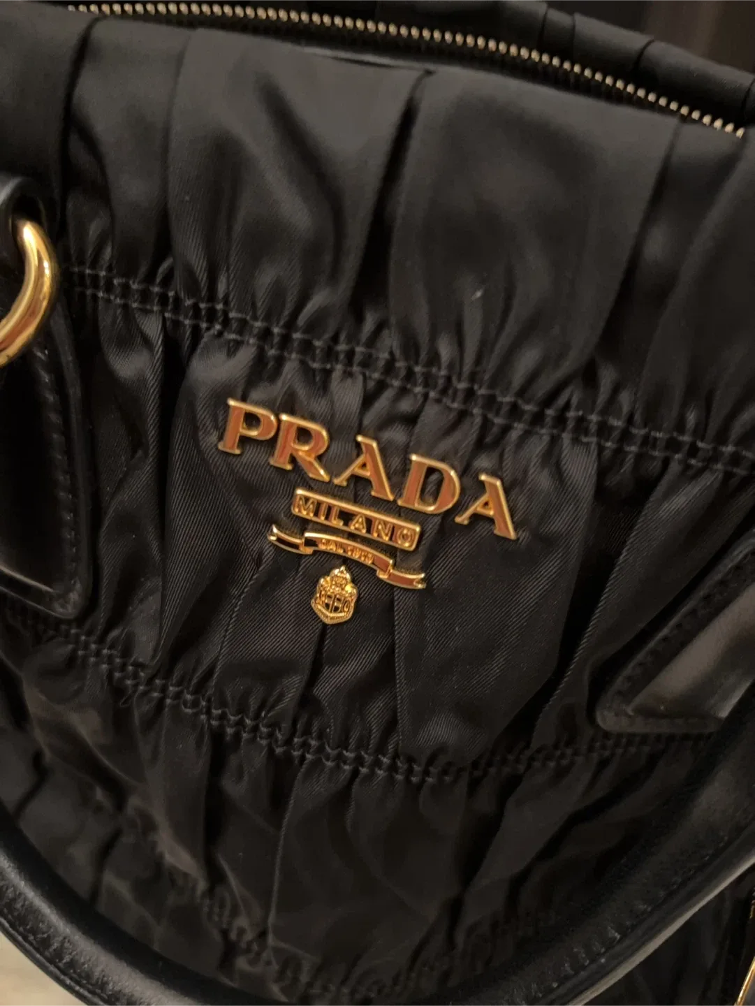 Prada Black Ruched Nylon Handbag image indicator(5)