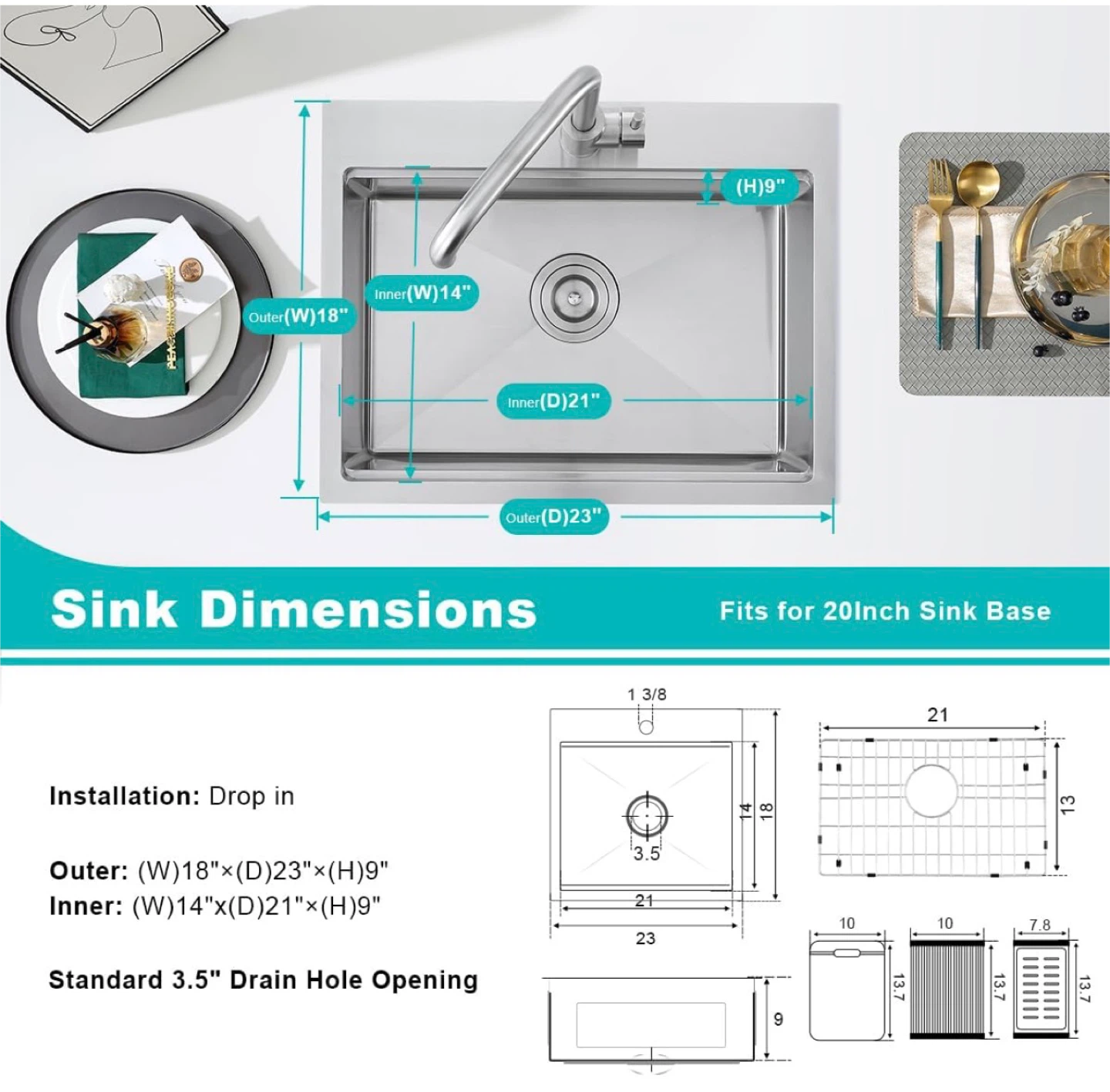 Drop in Kitchen Sink 22x18” - 18 Gauge Stainless Steel NEW - photo 4