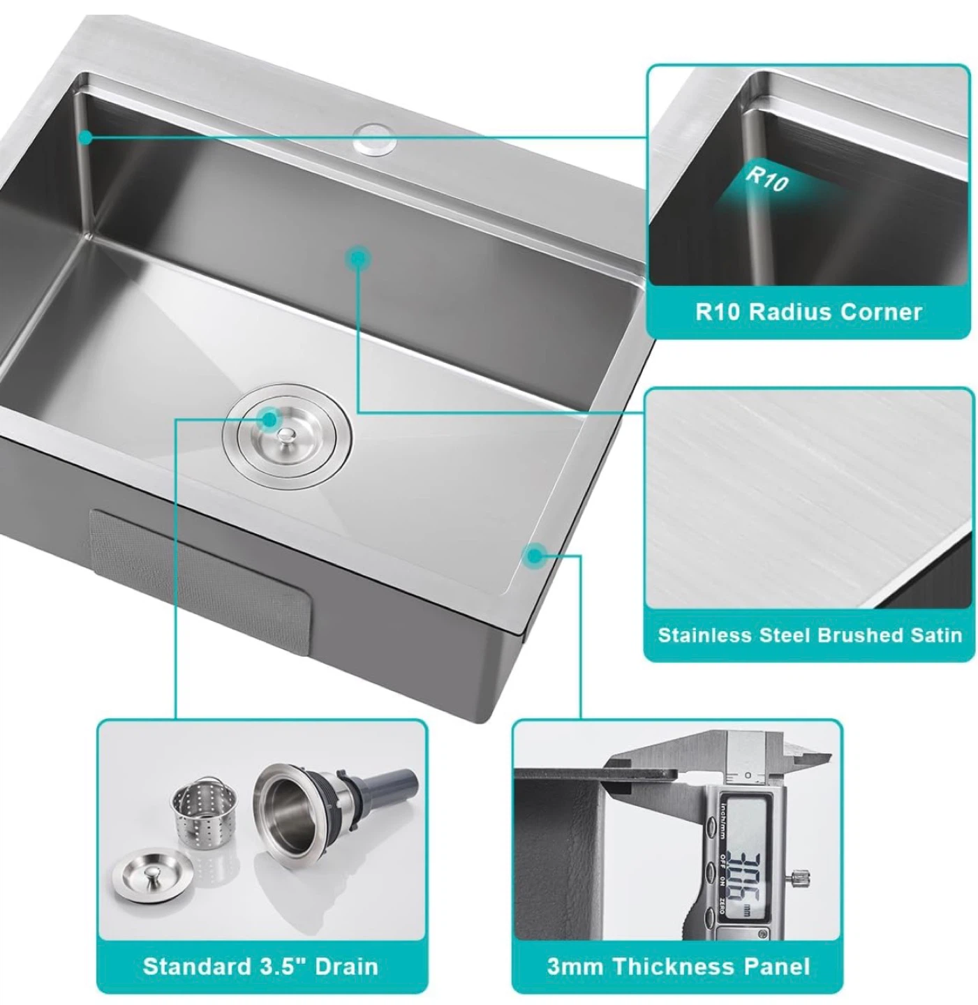 Drop in Kitchen Sink 22x18” - 18 Gauge Stainless Steel NEW - photo 5