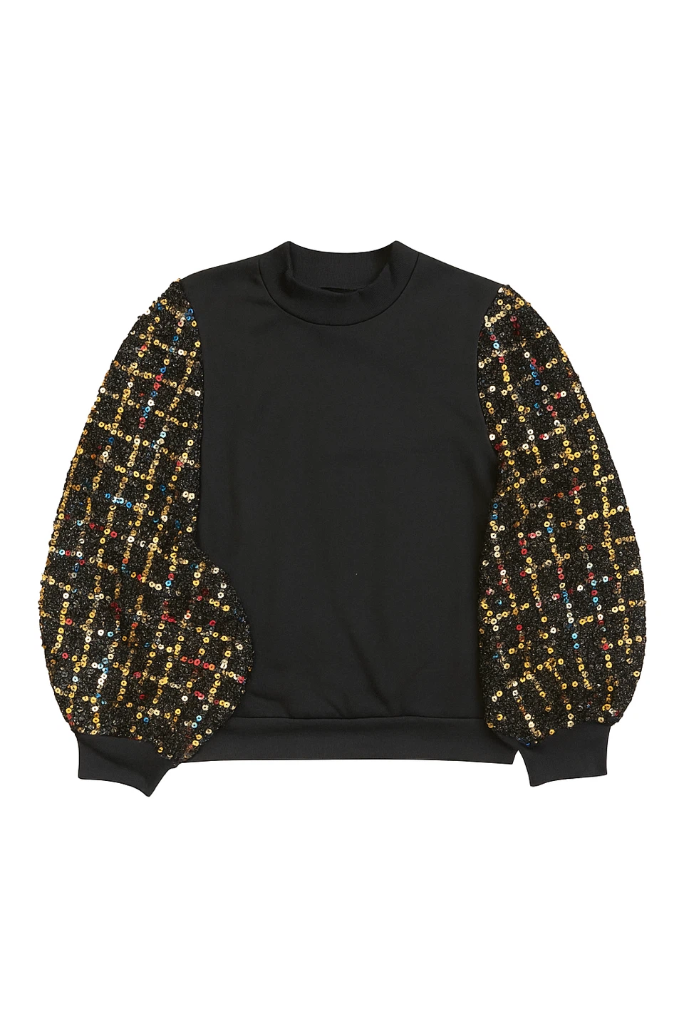 Black Sweatshirt with Sequin Sleeves