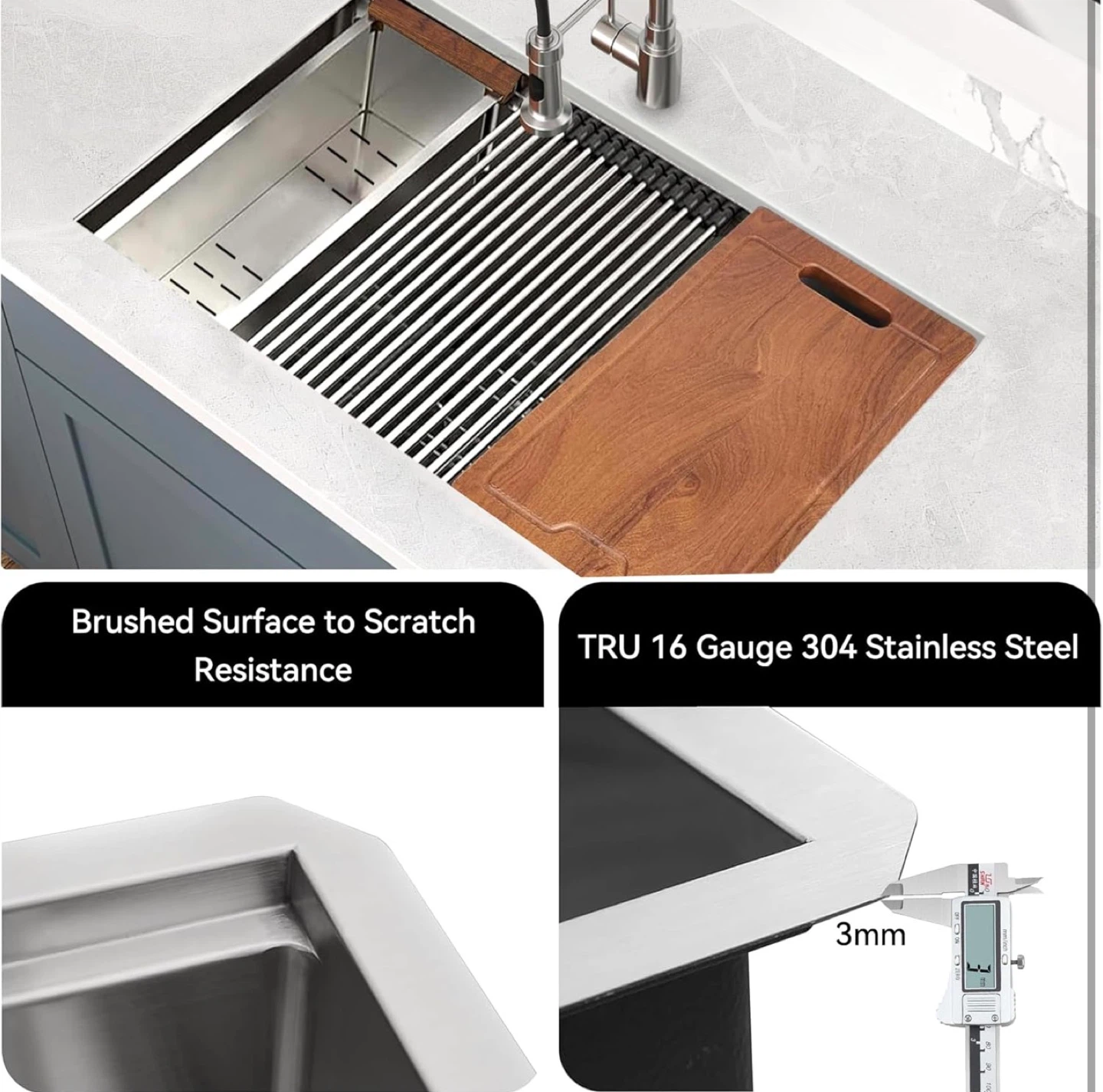 33 x 19 x 10” Undermount Kitchen Sink, 304 Stainless Steel Handm - photo 5