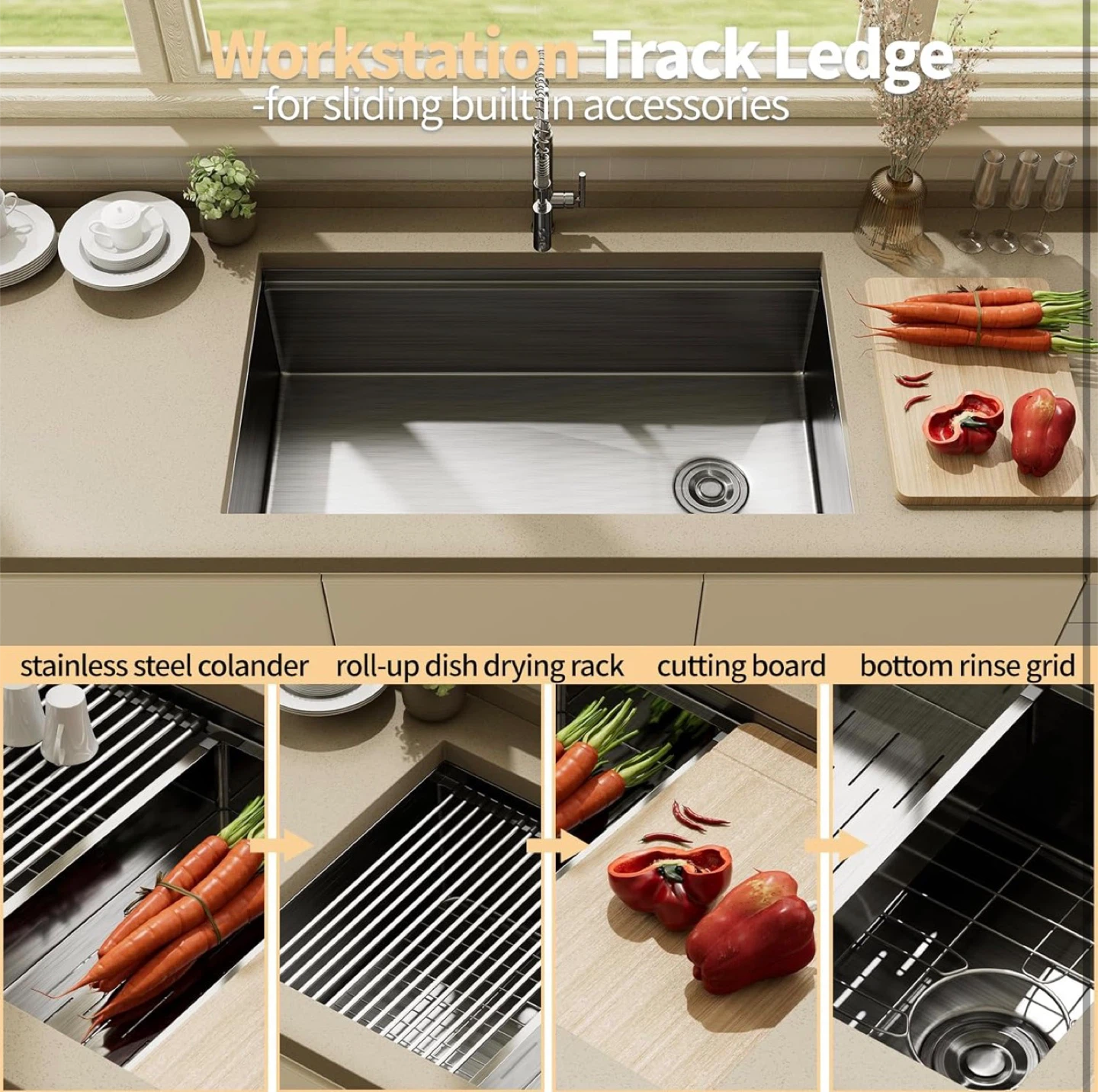 Undermount Kitchen Sink, 32”x17” Matte Black, Granite composite