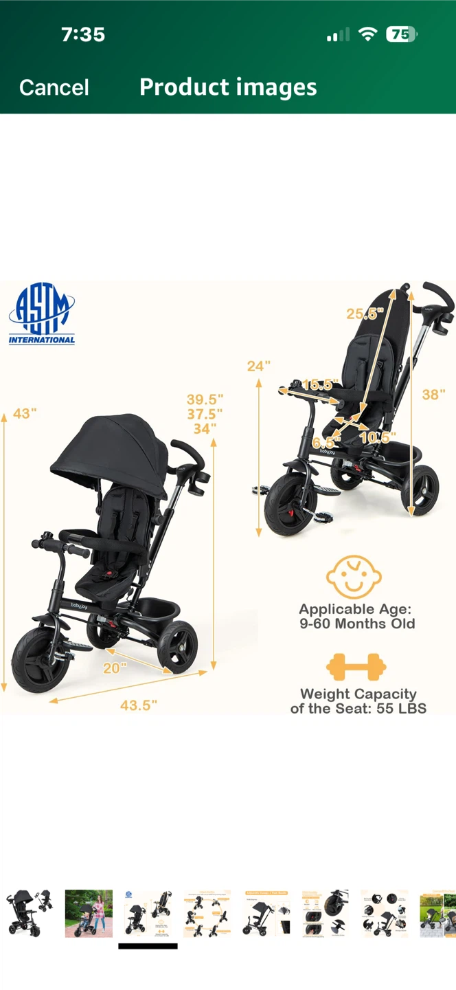 babyjoy 6-in-1 Tricycle - Black - photo 3