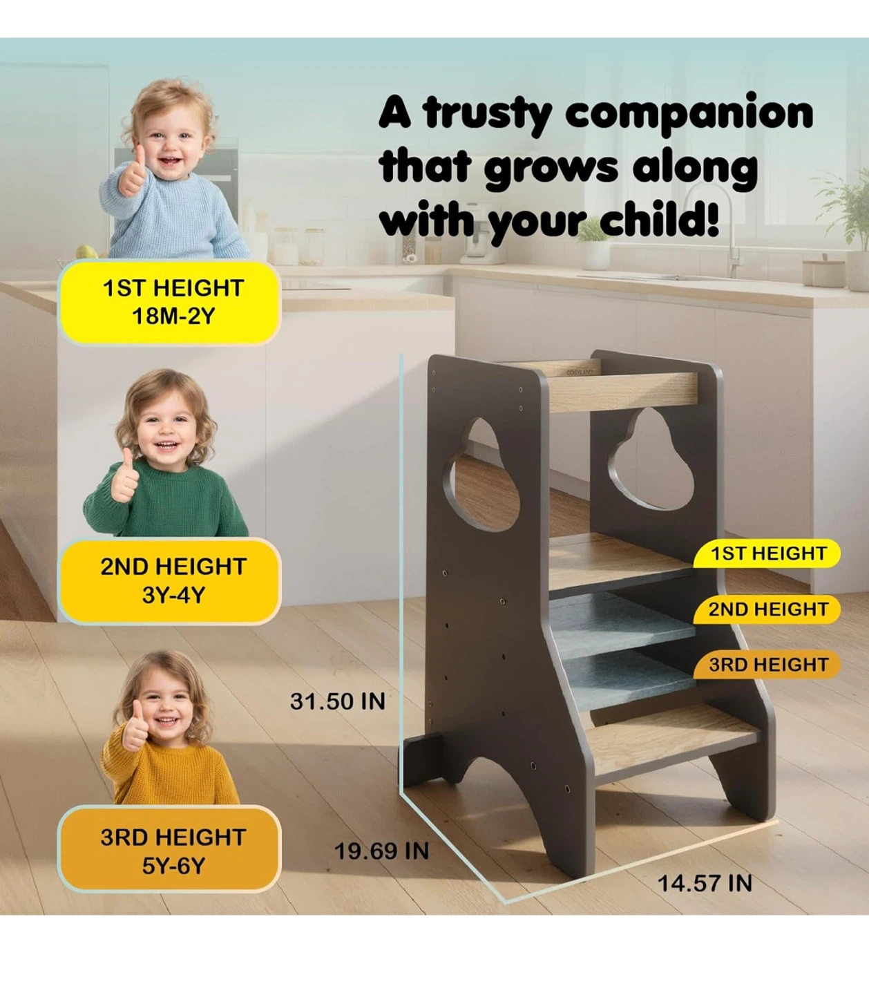 COSYLAND Toddler Standing Tower - Black & Natural - photo 3