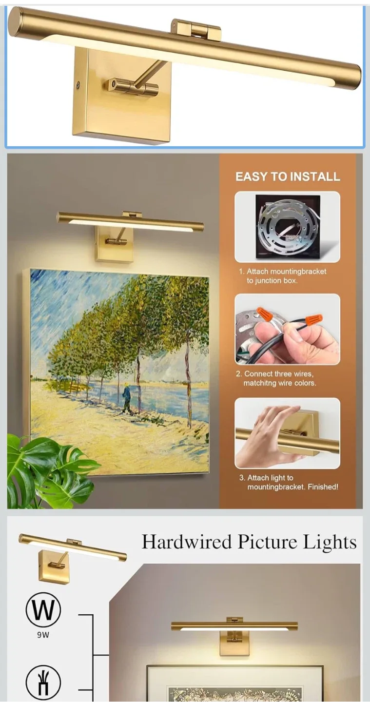 Hardwired Picture Light - Gold Finish