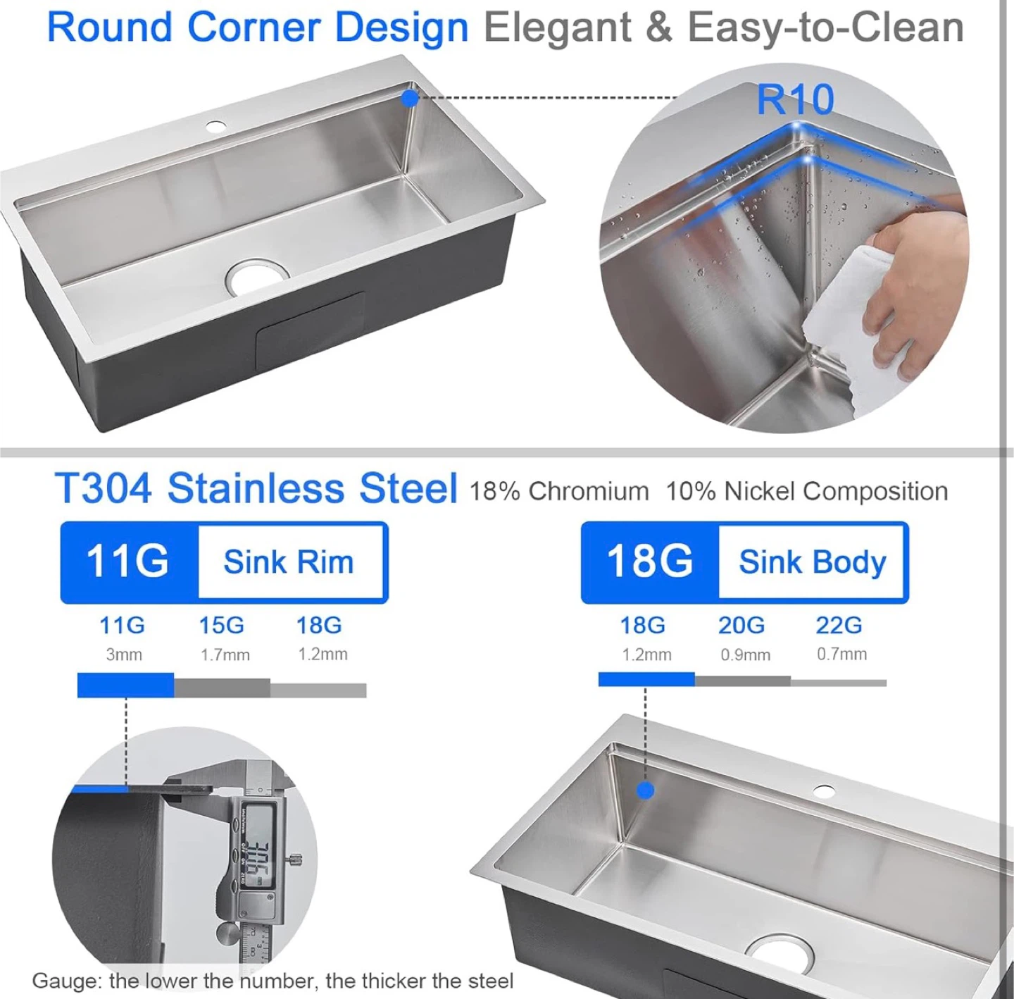 Drop in Kitchen Sink, 18 Gauge Stainless Steel 32x18x9” NEW - photo 4