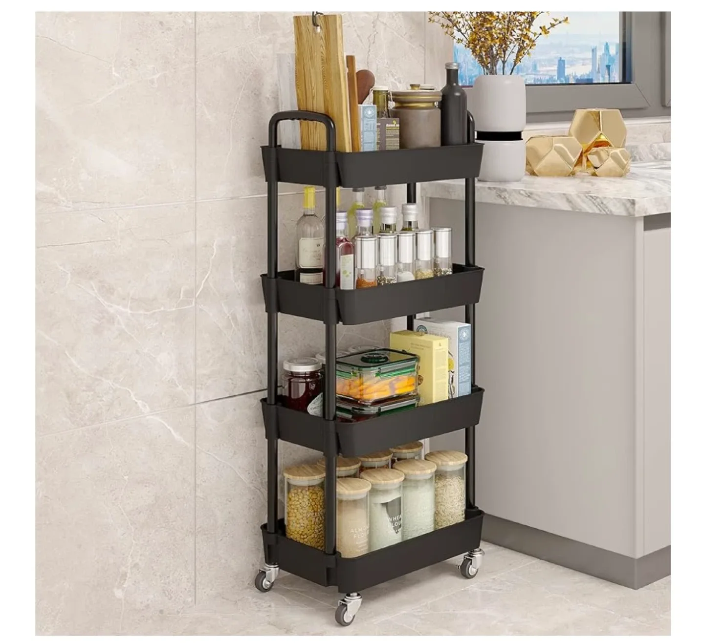 Black 4-Tier Rolling Utility Cart image indicator(2)