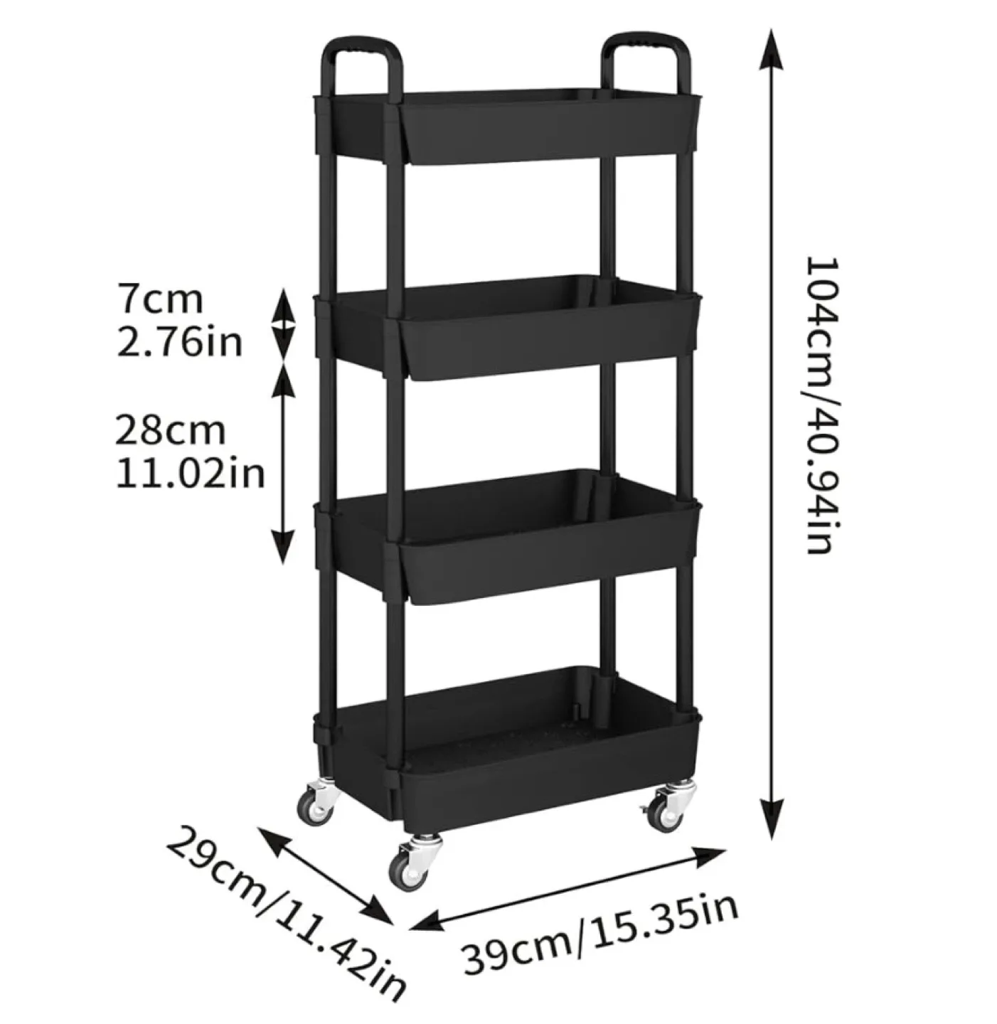 Black 4-Tier Rolling Utility Cart image indicator(3)