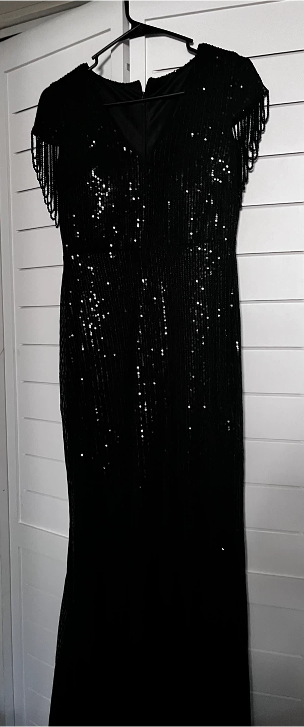 Black Sequin Embellished Evening Gown - photo 3