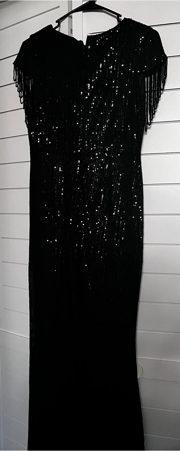 Black Sequin Embellished Evening Gown
