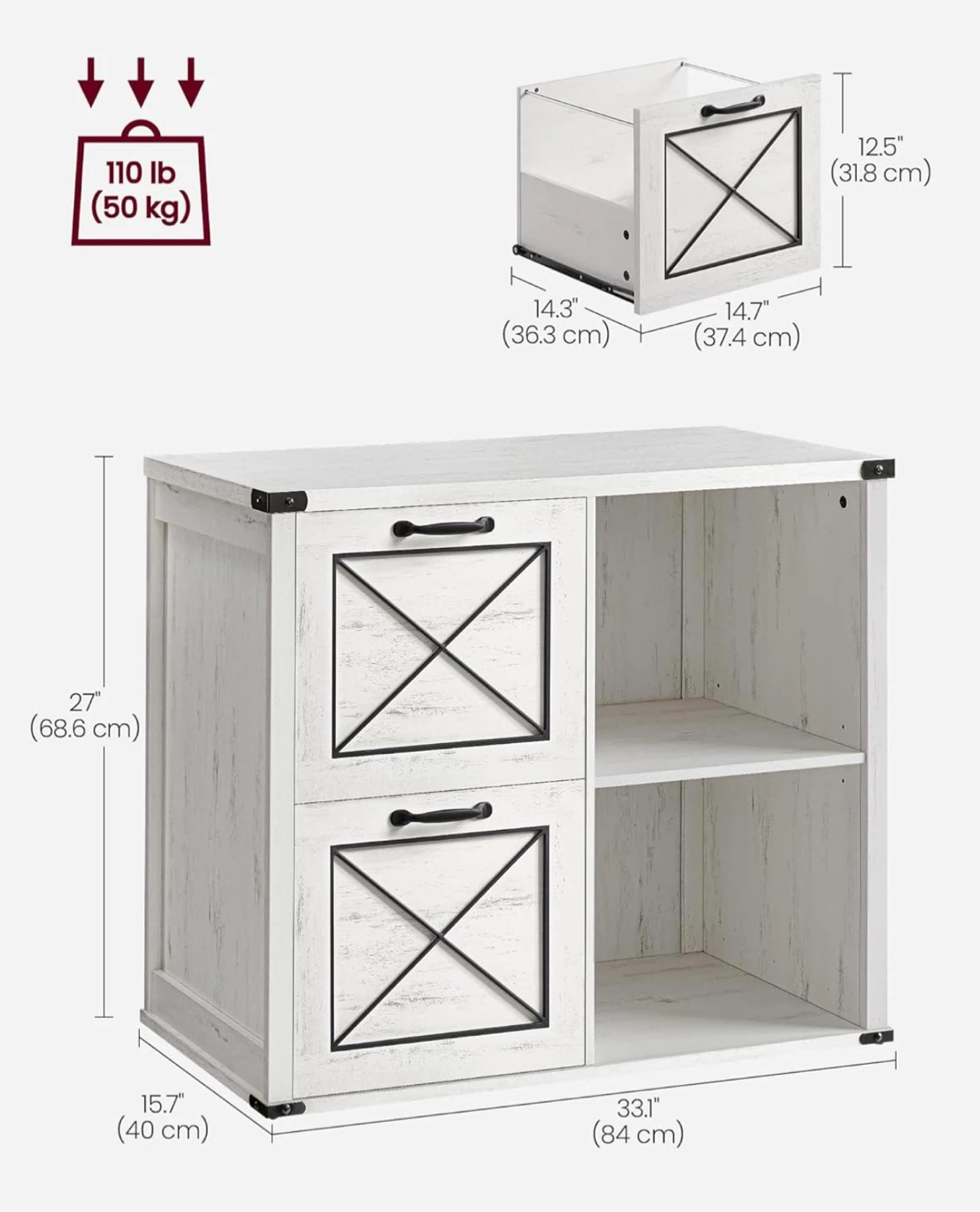 Lateral File Cabinet, Filing Cabinet with 2 Drawers - photo 3