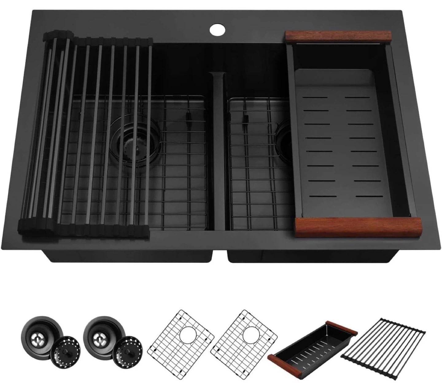 Kitchen Sink, 50/50 Black Double 33" x 22" Black Drop in 16 gaug - photo 5