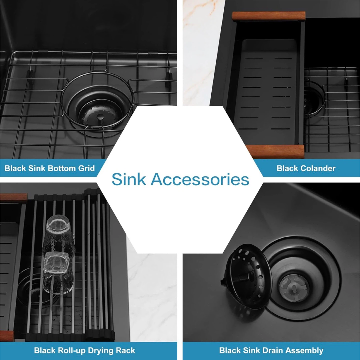 Kitchen Sink, 50/50 Black Double 33" x 22" Black Drop in 16 gaug - photo 4