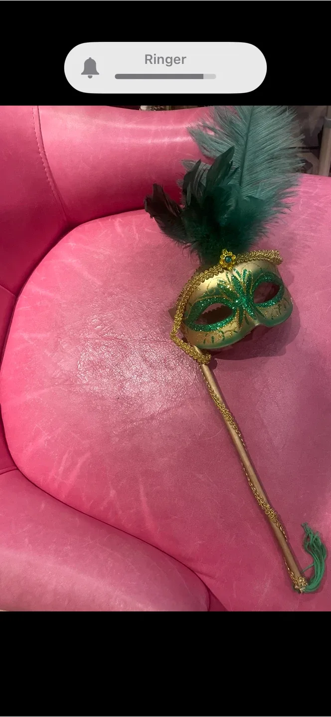 Green & Gold Masquerade Mask with Feathers image indicator(6)