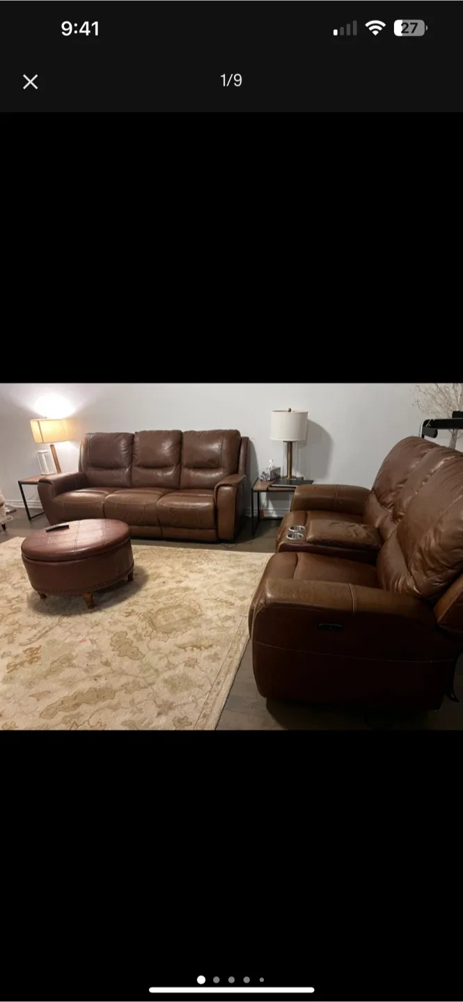 Brown Leather Reclining Sofa Set image indicator(4)